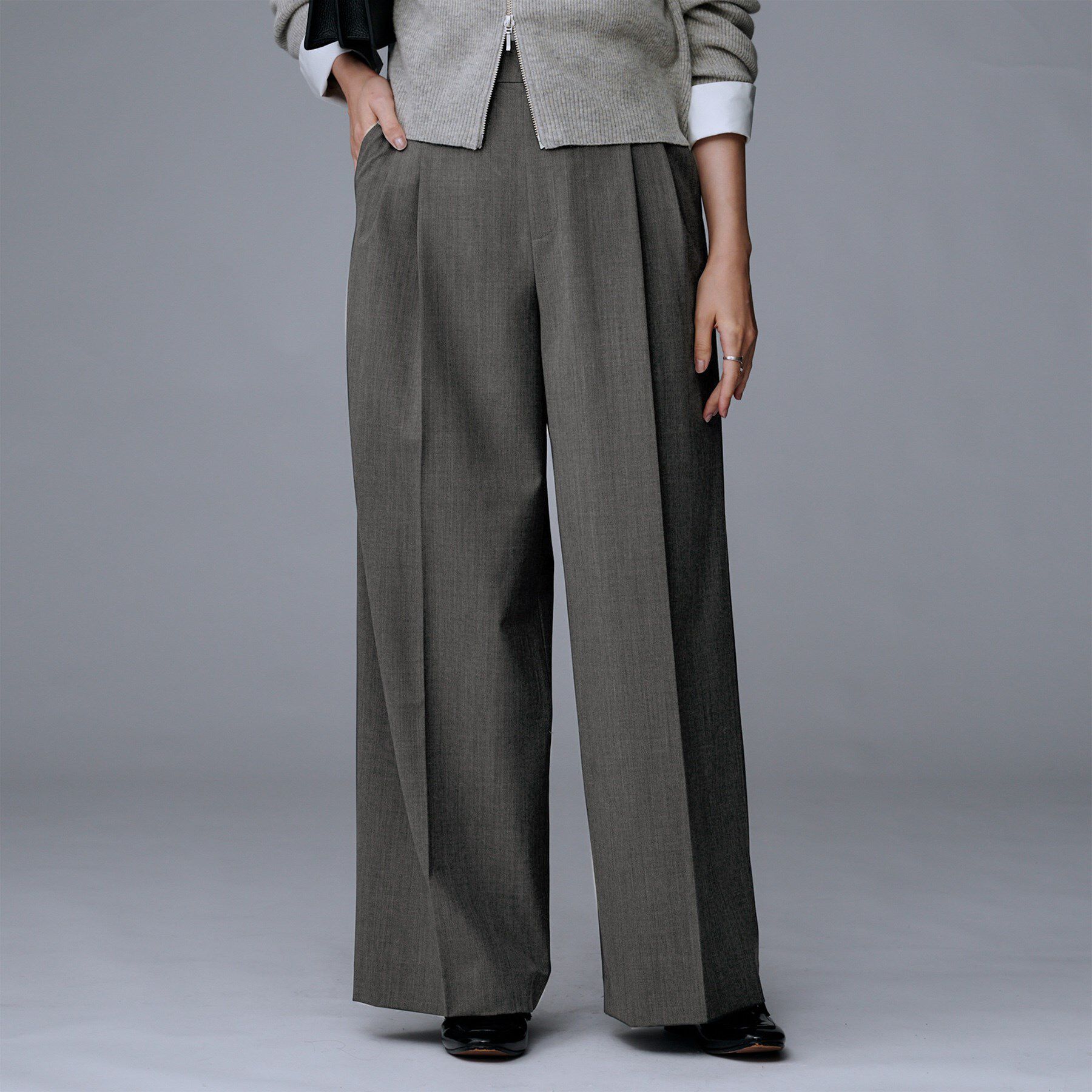 UNTITLED「【洗える/ウエスト後ろゴム】ウール混　タックワイドパンツ」|その他|