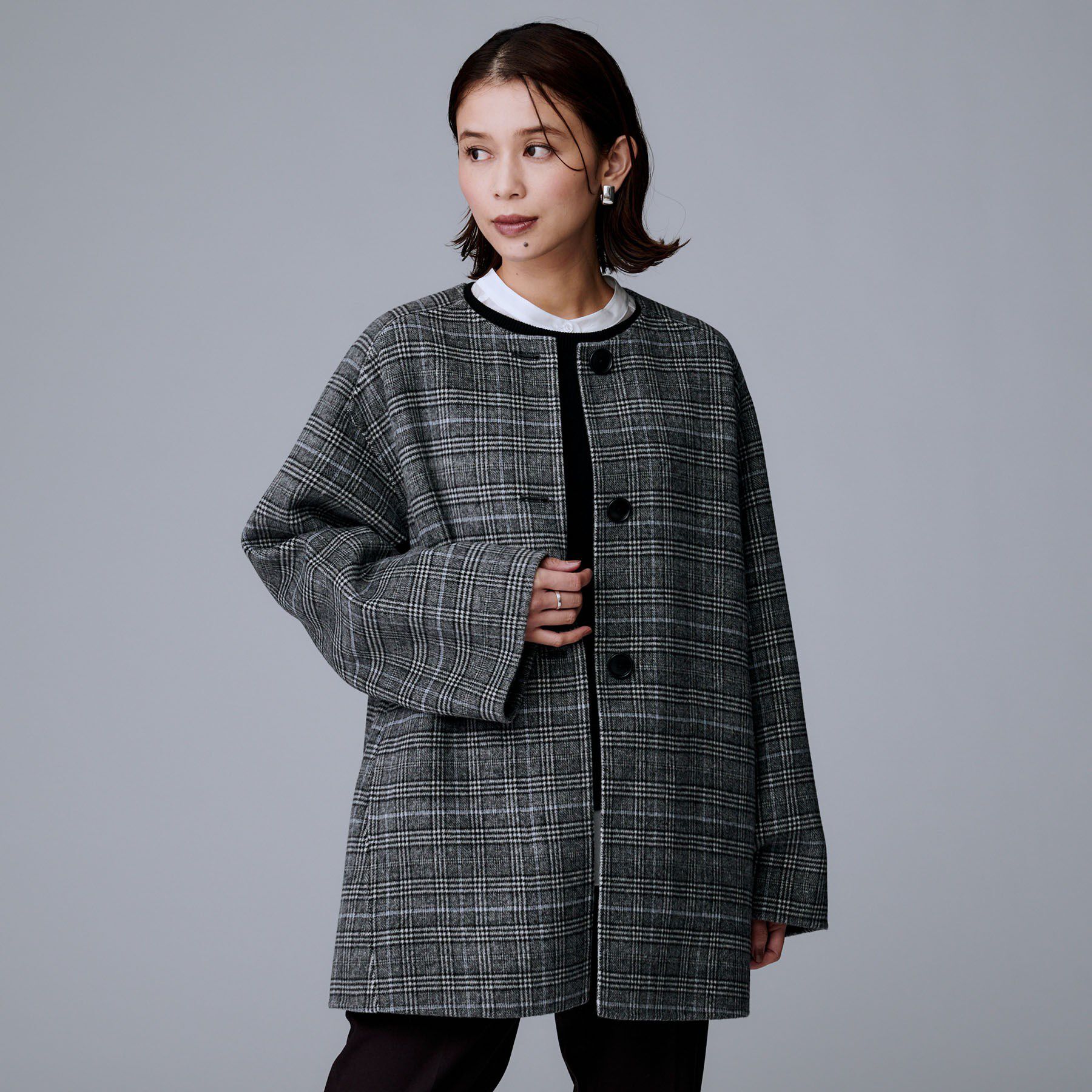 UNTITLED「【ミディ丈/軽やか】セミラグランリバー コート」|ノーカラーコート|