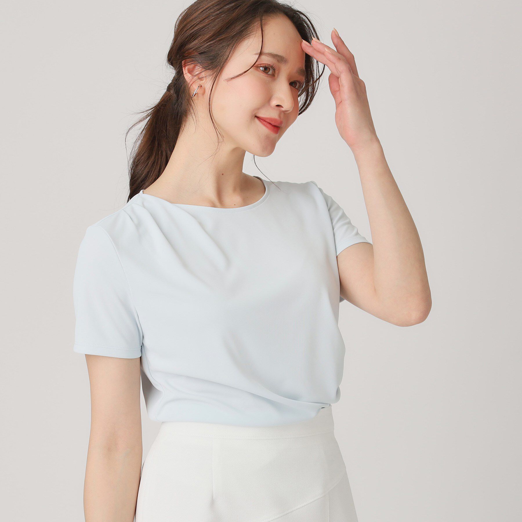 COUP DE CHANCE「【洗える／一枚着】ドレープデャージトップス」|シャツ・ブラウス|ブルー(091)