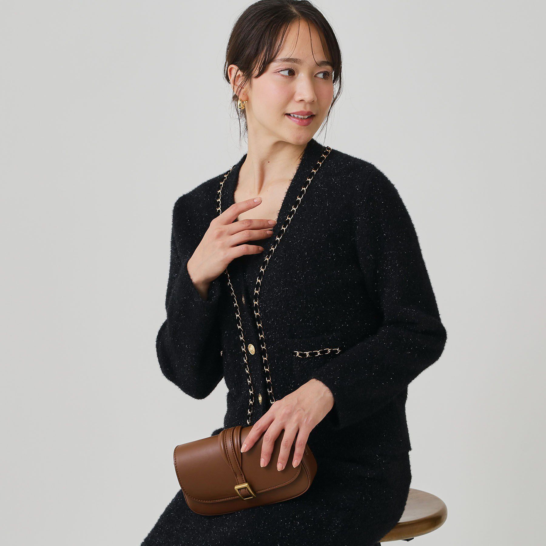 COUP DE CHANCE「【手洗い可／セットアップ可】チェーンブレード付カーディガン」|カーディガン|ブラック(019)