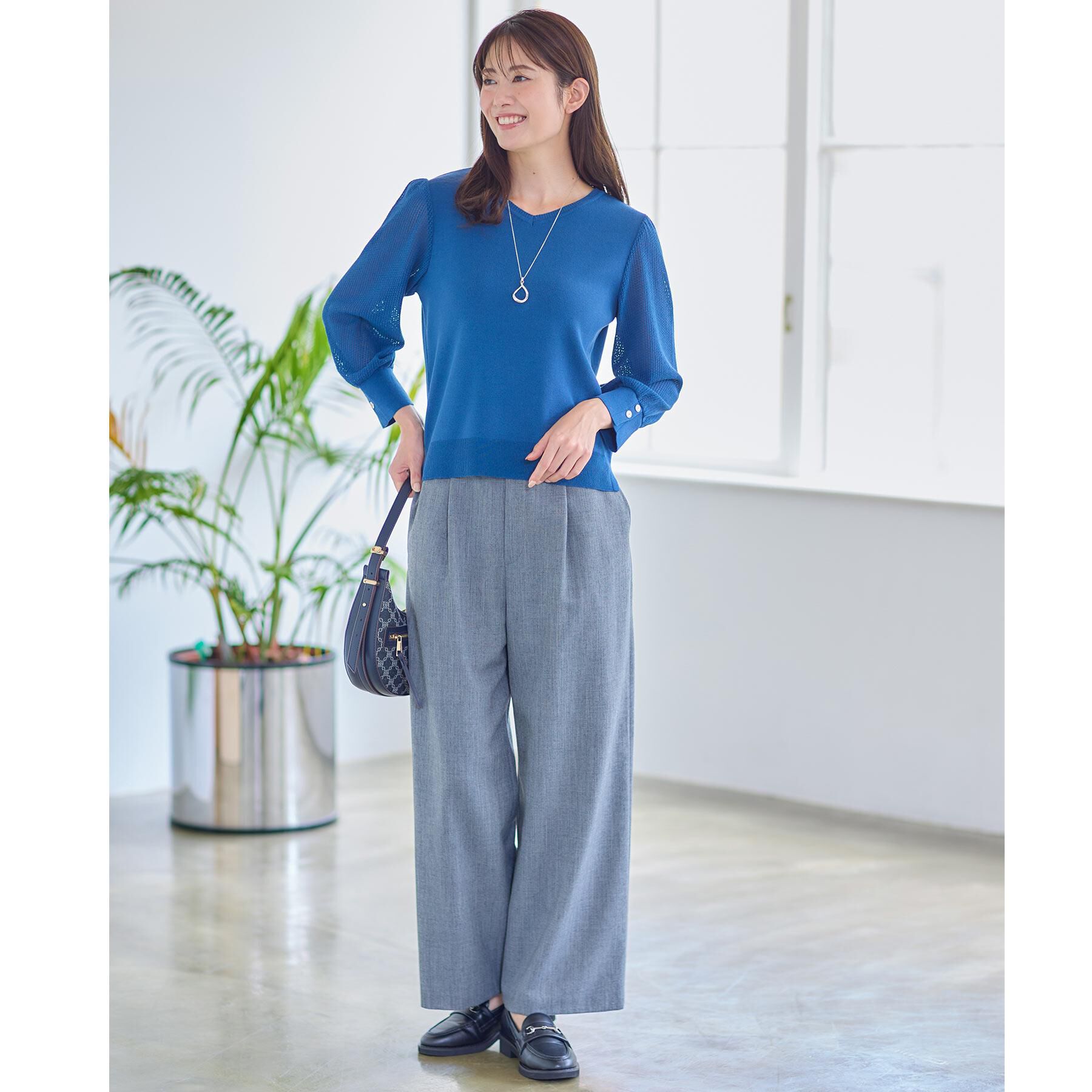 Reflect「【秋映え◎】Vネック&times;メッシュスリーブニット」|ニット・セーター|