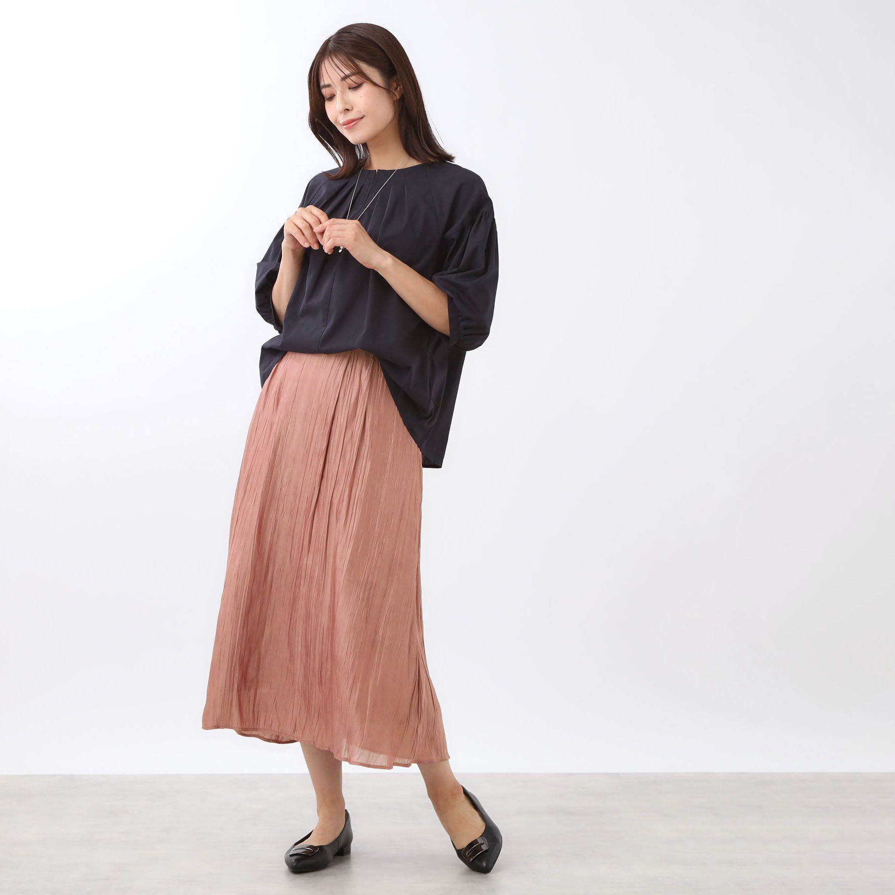 Reflect「【秋映え／華やかな揺れ感】ワッシャー加工タックフレアロングスカート」|スカート|