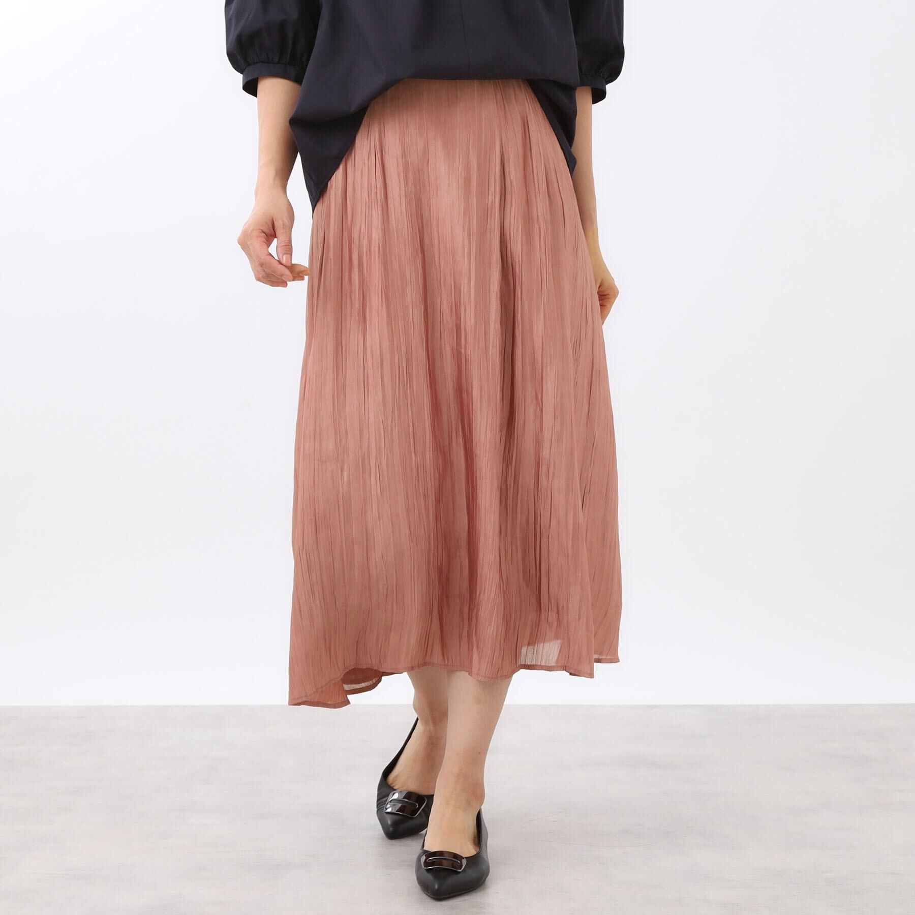 Reflect「【秋映え／華やかな揺れ感】ワッシャー加工タックフレアロングスカート」|スカート|