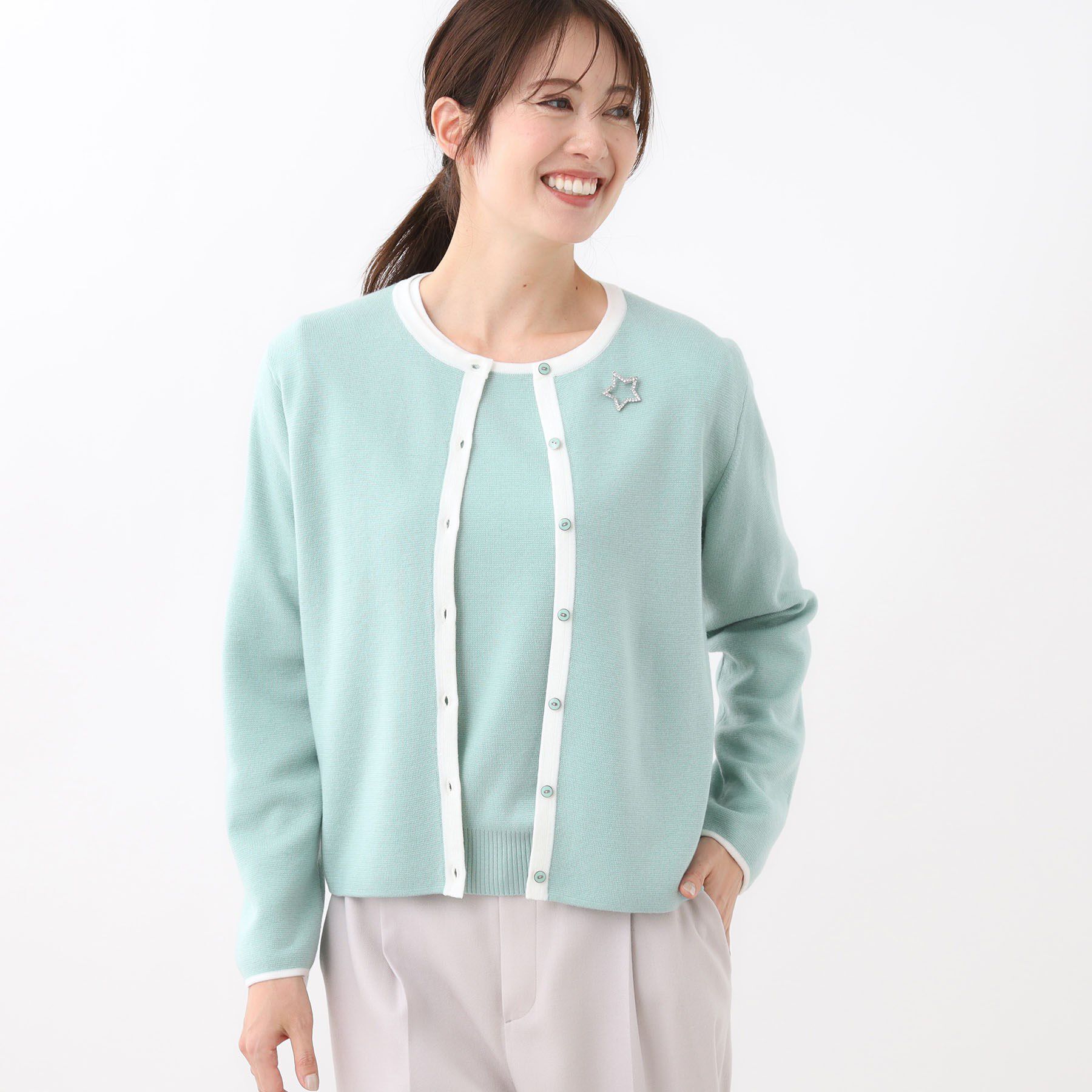Reflect「【秋映え／単品使い◎／すっきり見え】ブローチ付きニットアンサンブル」|その他|ミントグリーン(52