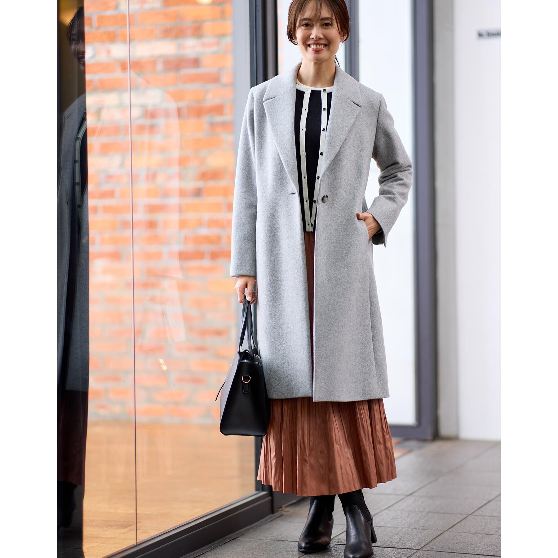 Reflect「【選べる6色】テーラードカラーロングウール混コート」|チェスターコート|