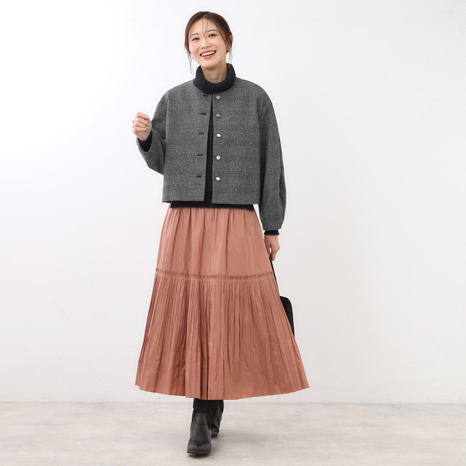 Reflect「【着映え◎／アームホールゆったり】グレンチェックジャコット」|ノーカラージャケット|