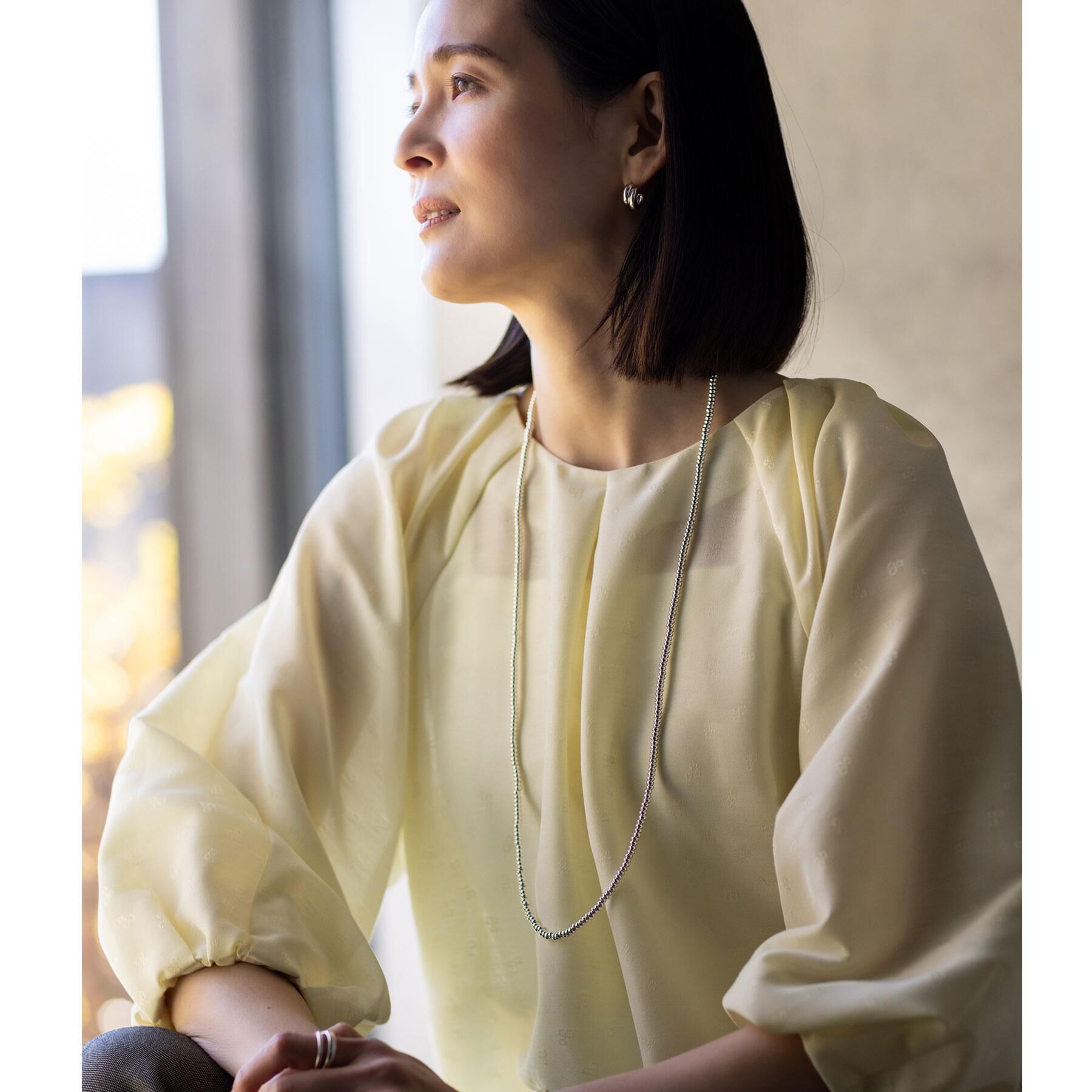 Reflect「ボリュームスリーブサテンジャカードブラウス」|シャツ・ブラウス|ライトイエロー(43