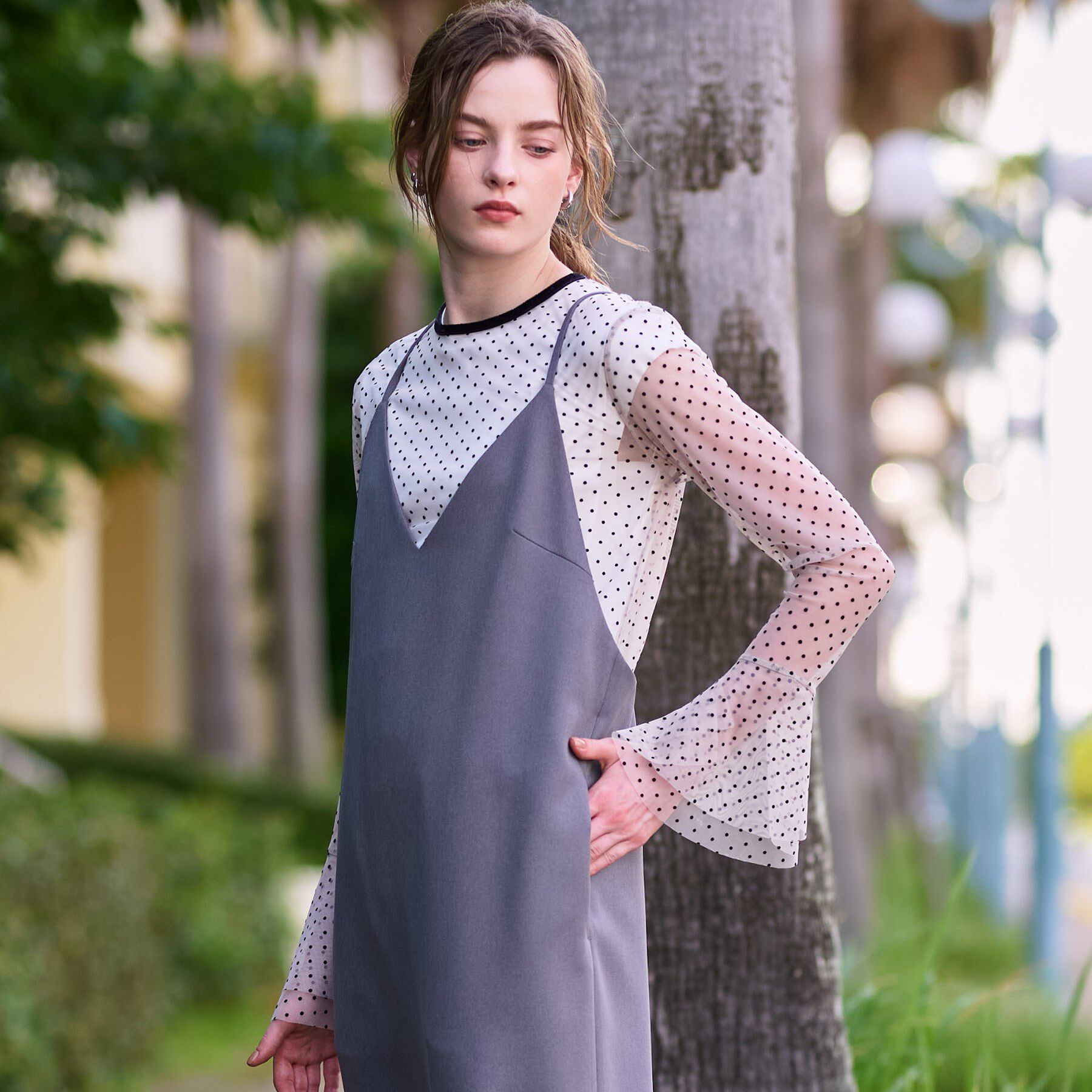 DRESSTERIOR「【洗える/シアー素材】シアードットベルスリーブカットソー」|Tシャツ・カットソー|