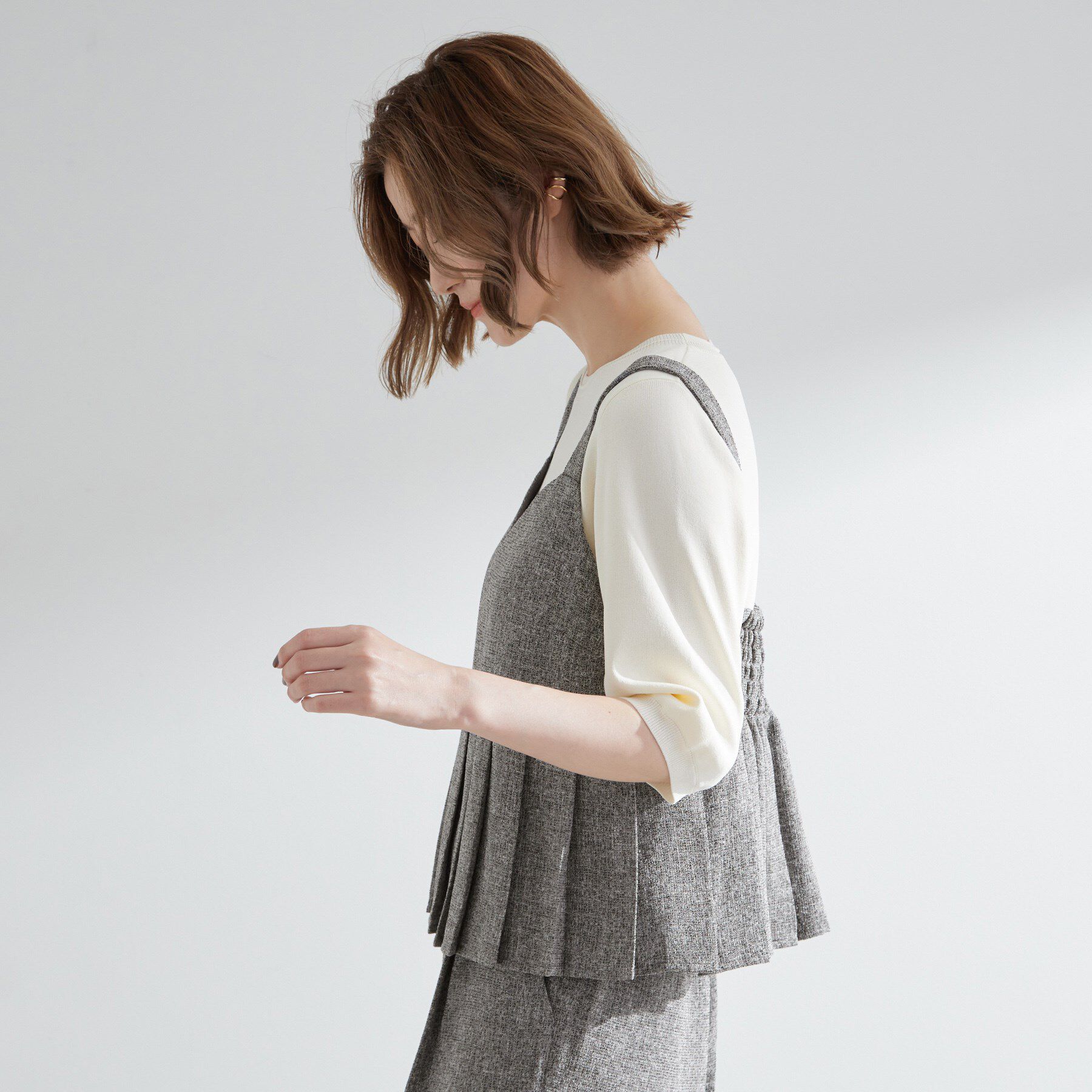 grove「【2点SET/体型カバー】夏から秋まで着まわせる！プリーツビスチェセットアップ」|スーツ|