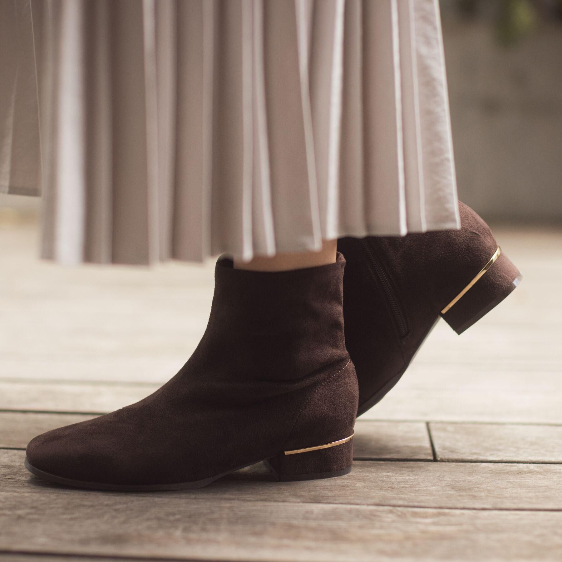 grove「【人間工学/優しい履き心地】ストレッチメタルパーツブーツ」|ショートブーツ|ブラウン(743)