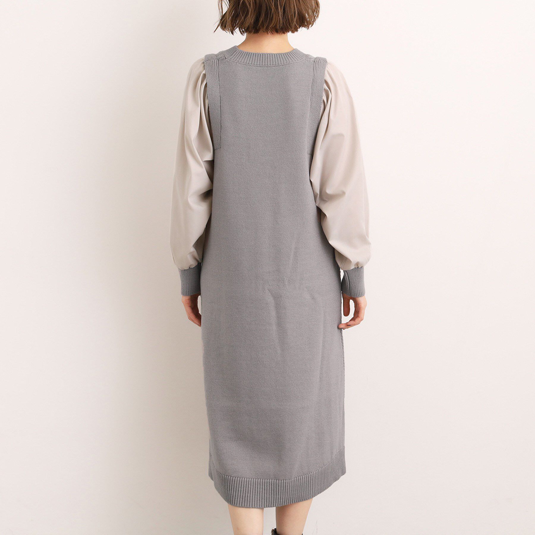 grove「一枚で華やぐ、袖布帛ケーブルニットワンピース」|ワンピース|