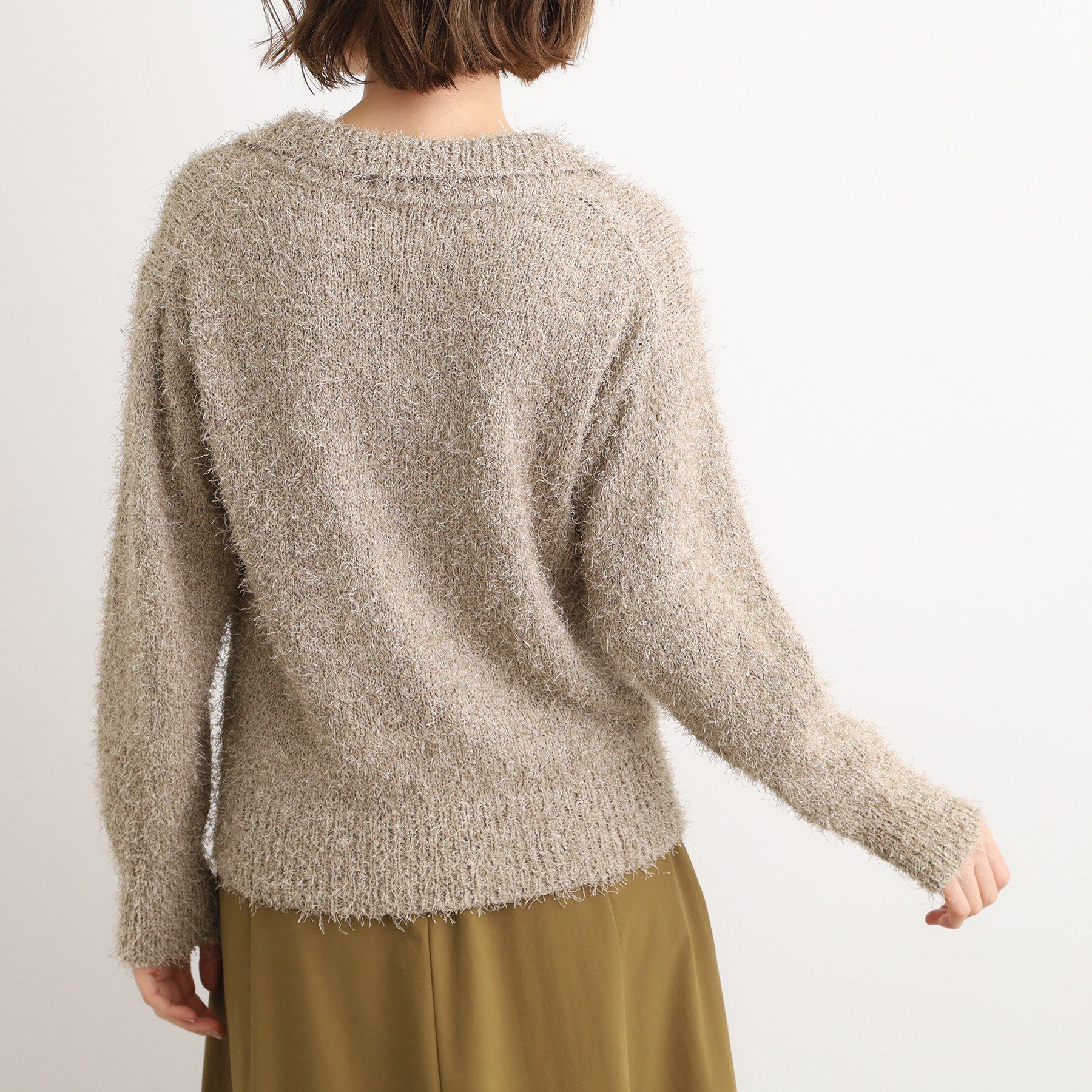 grove「【最終お値下げ！！】ラメフェザーヤーン オープンカラーニット」|ニット・セーター|