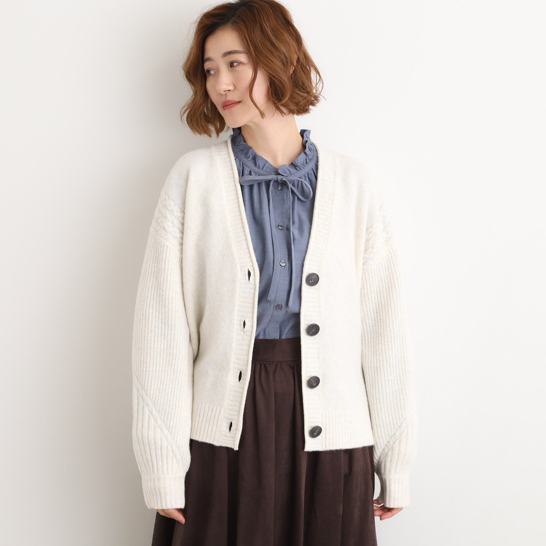 grove「ケーブルアクセント Vネックカーディガン」|カーディガン|