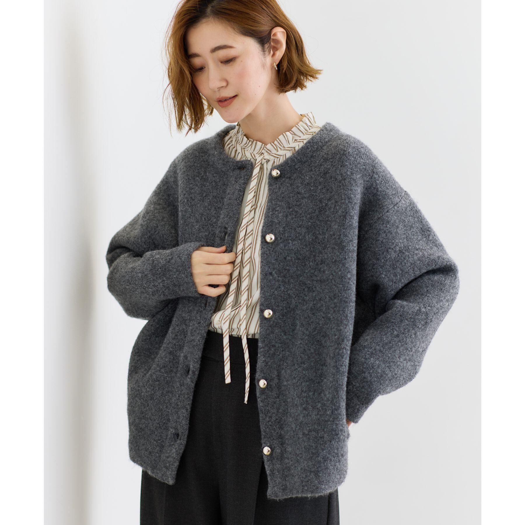 grove「ふっくらやわらかく、毛混オーバーニットカーディガン」|カーディガン|チャコール(014)