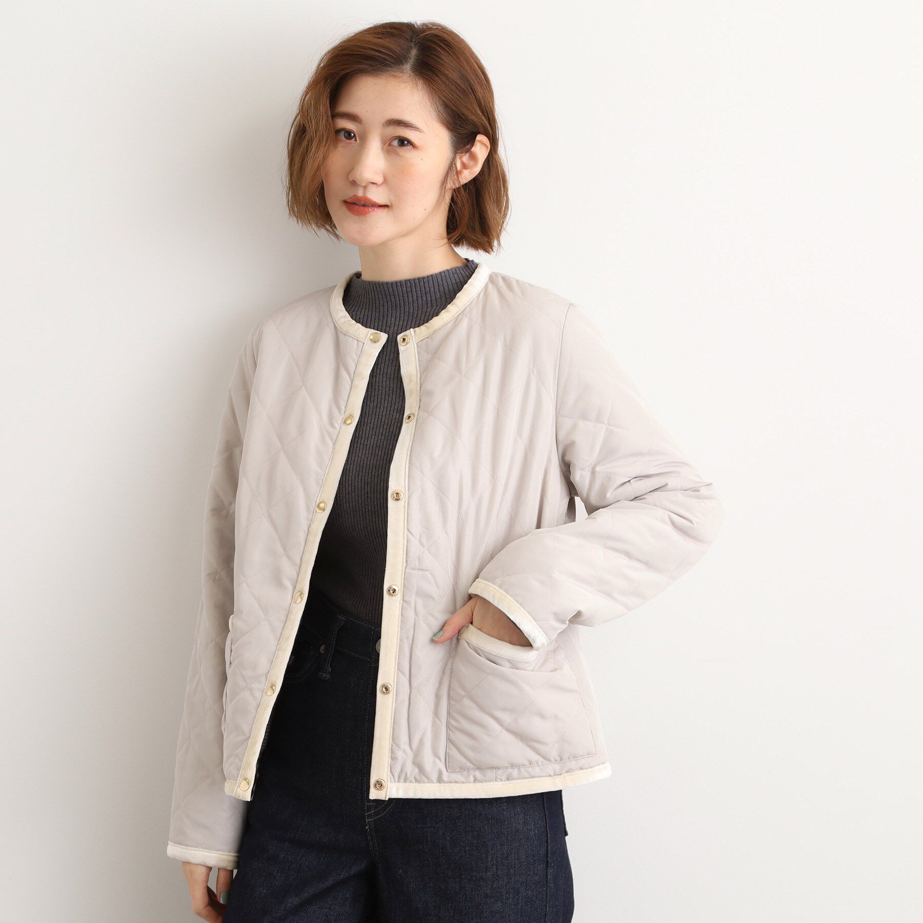 grove「【2WAY・リバーシブル】一枚でチェック柄も無地も！キルトジャケット」|ブルゾン・スタジャン|