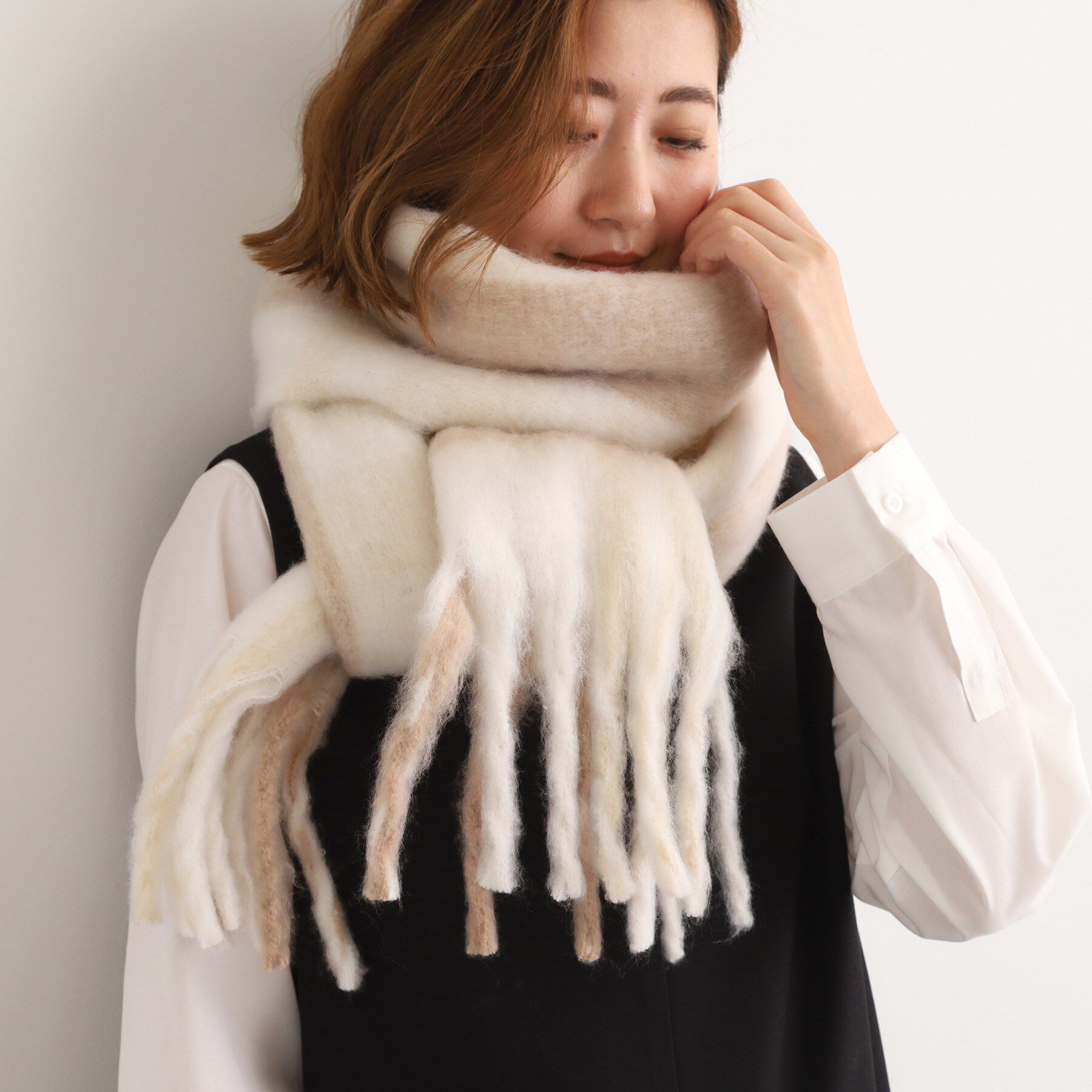 grove「ボリュームフリンジチェックマフラー」|ストール|