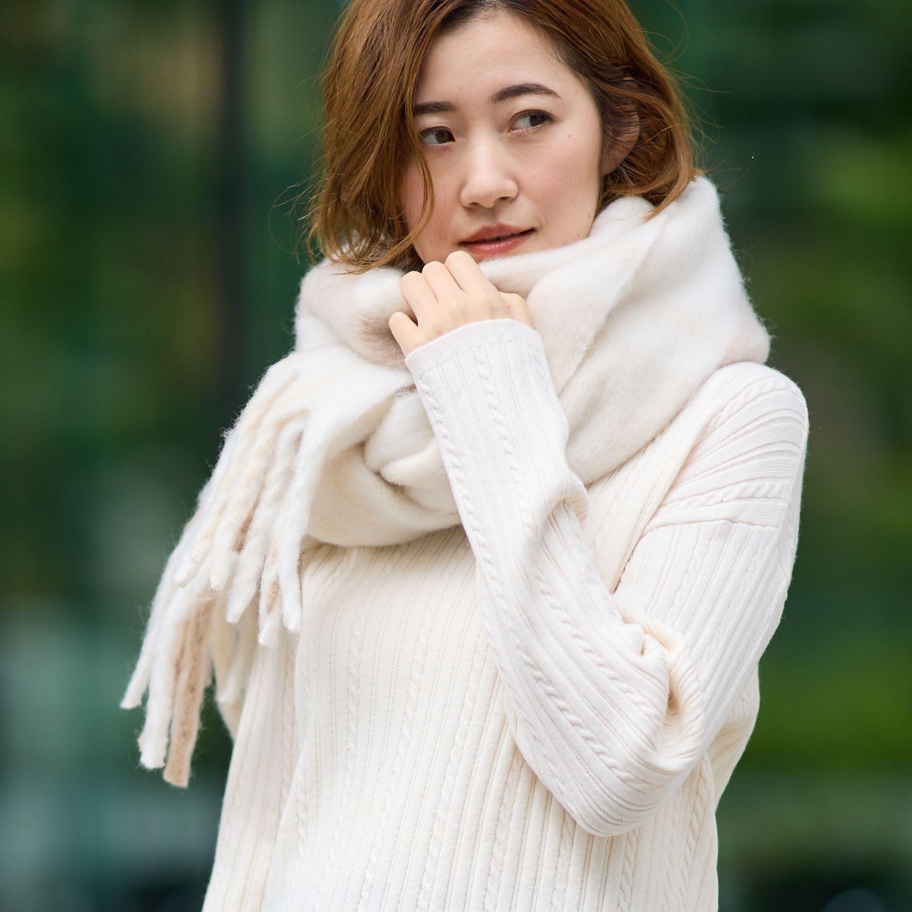 grove「ボリュームフリンジチェックマフラー」|ストール|ライトベージュ(25