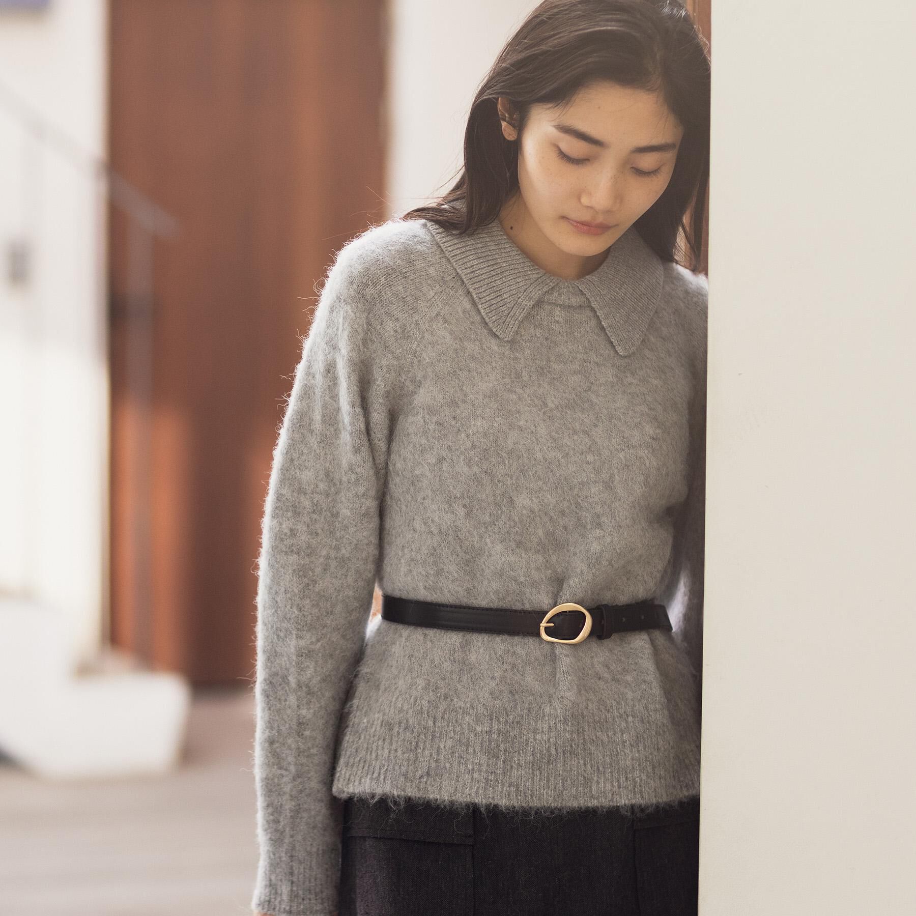 grove「異素材ビッグカラーニット」|ニット・セーター|