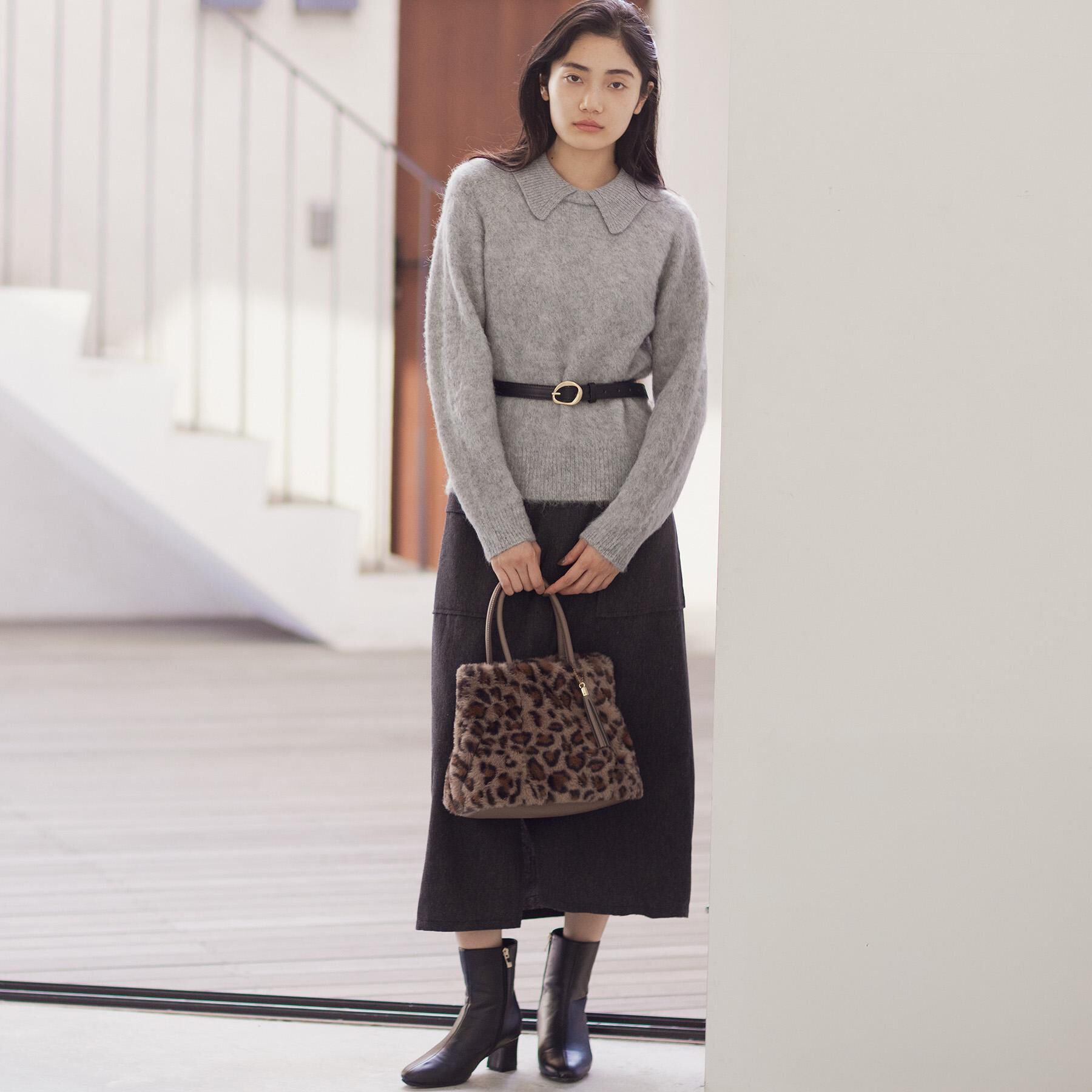 grove「異素材ビッグカラーニット」|ニット・セーター|