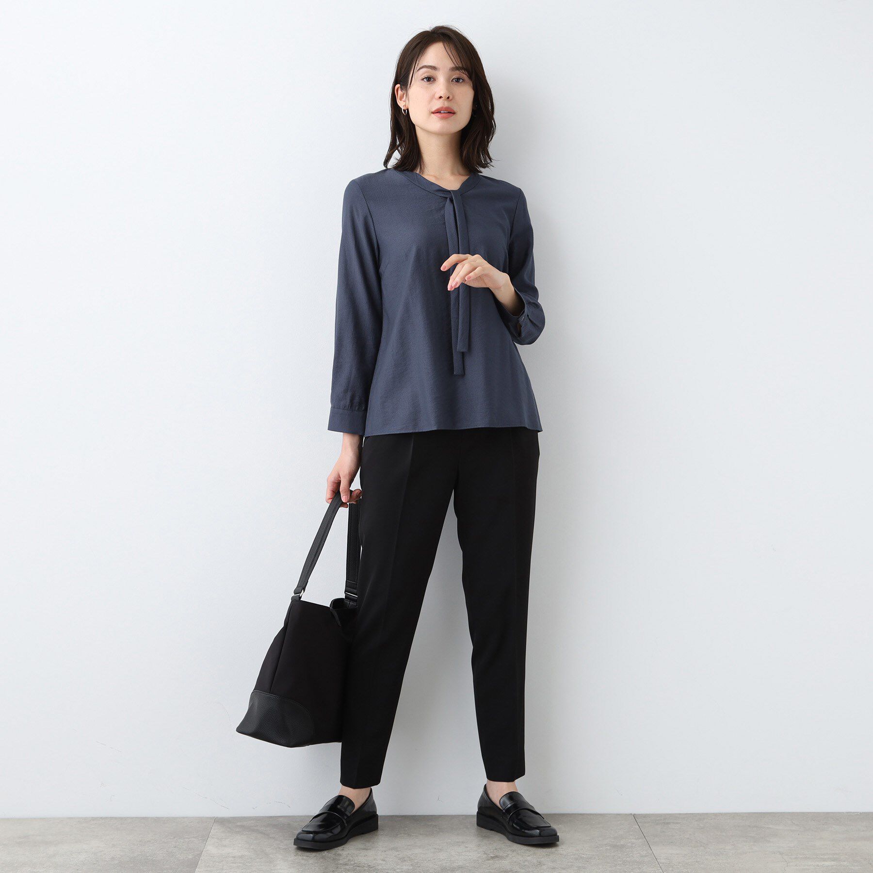 INDIVI「【洗える】ストライプドビー ボウタイブラウス」|シャツ・ブラウス|