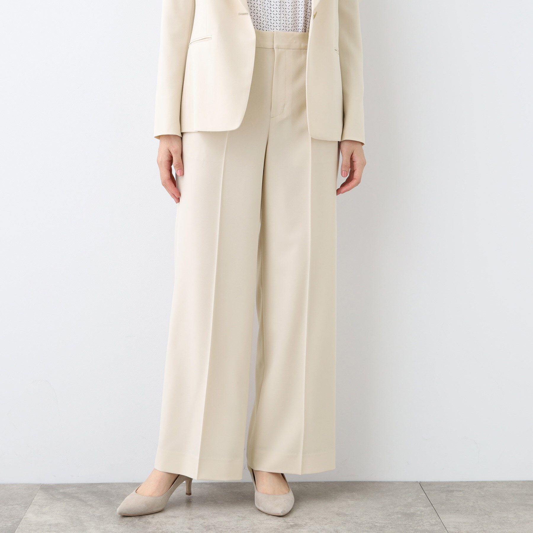 INDIVI「【洗える／UVケア／スーツ】ストレッチワイドパンツ」|スーツ|アイボリー(004)