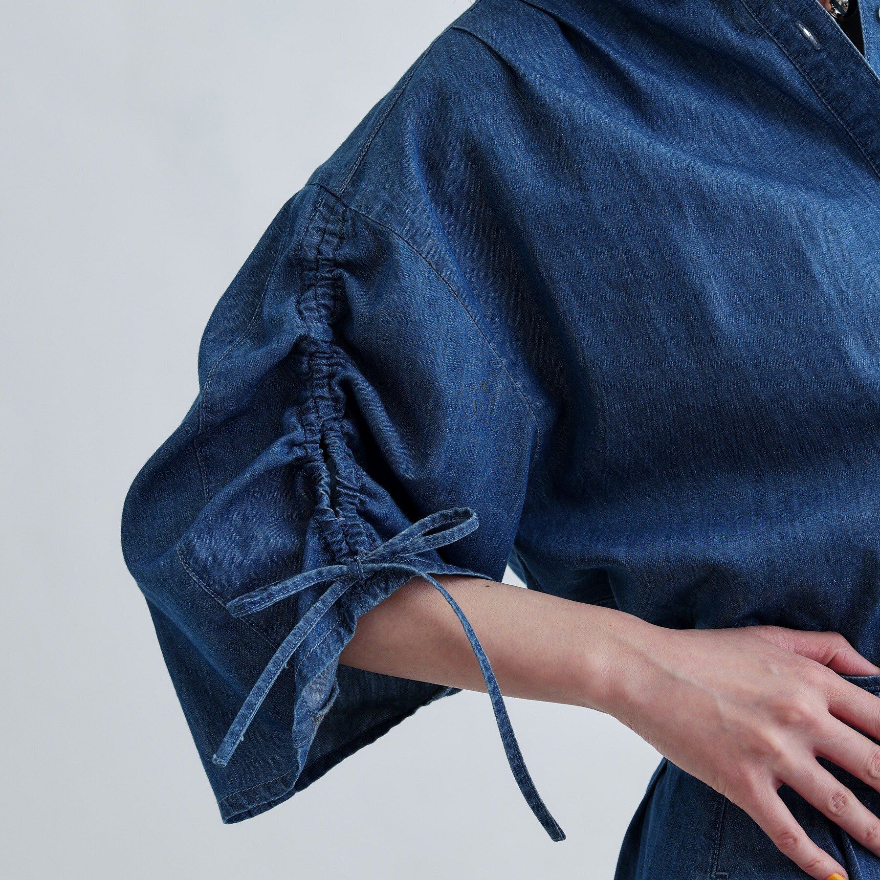 GALLEST「【セットアップ可能】シャーリングスリーブダンガリーシャツ」|シャツ・ブラウス|