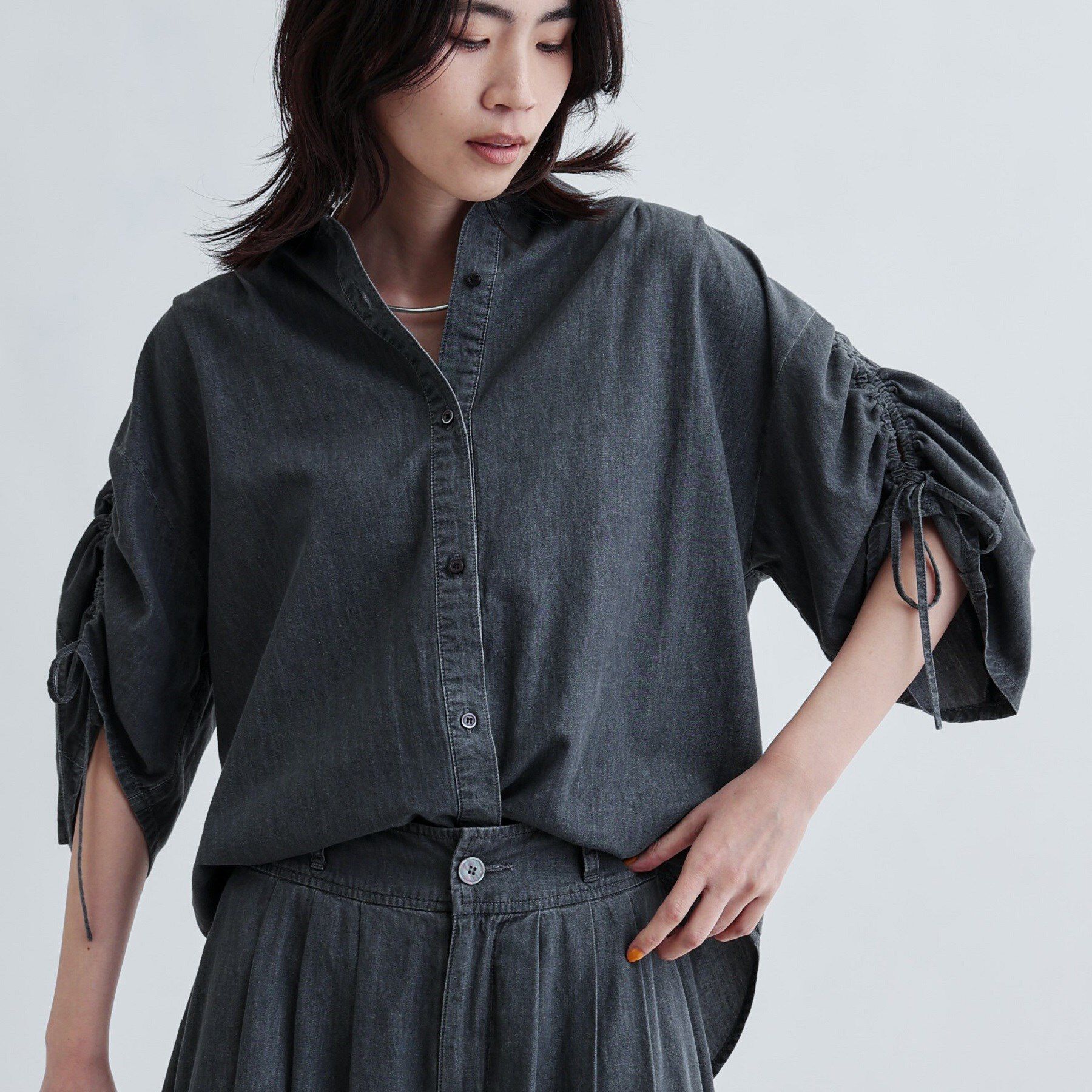 GALLEST「【セットアップ可能】シャーリングスリーブダンガリーシャツ」|シャツ・ブラウス|