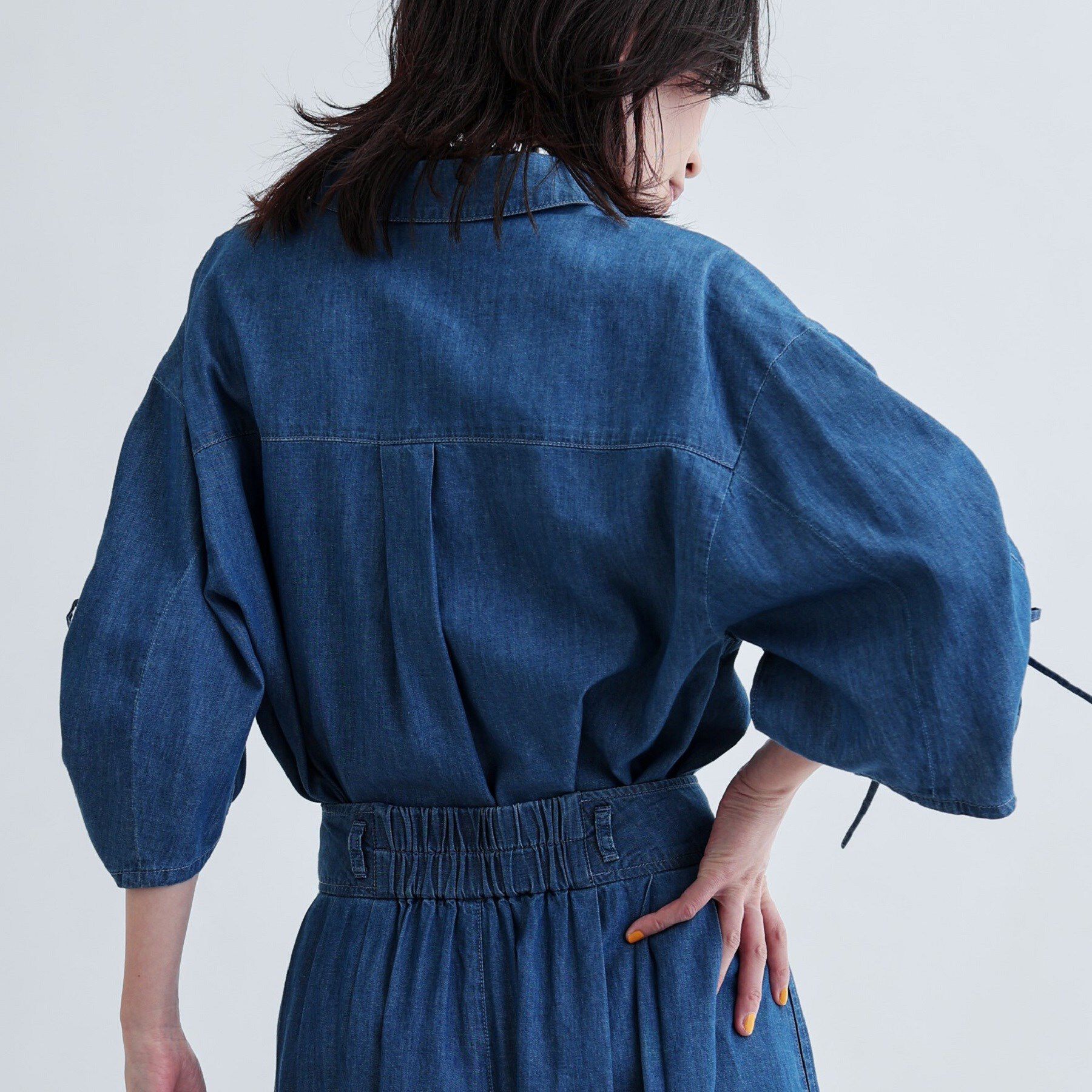 GALLEST「【セットアップ可能】シャーリングスリーブダンガリーシャツ」|シャツ・ブラウス|