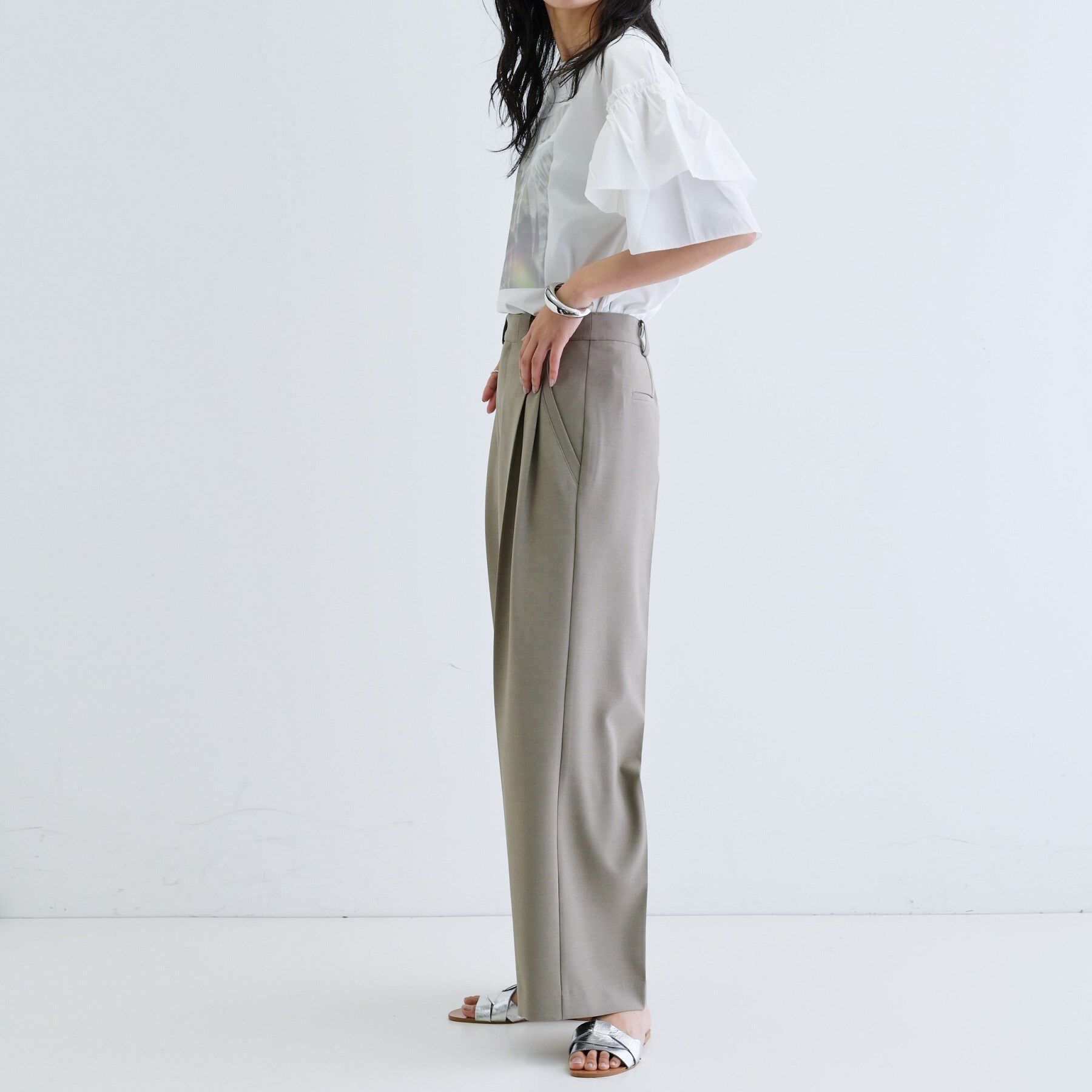 GALLEST「フリルスリーブプリントカットソー」|Tシャツ・カットソー|