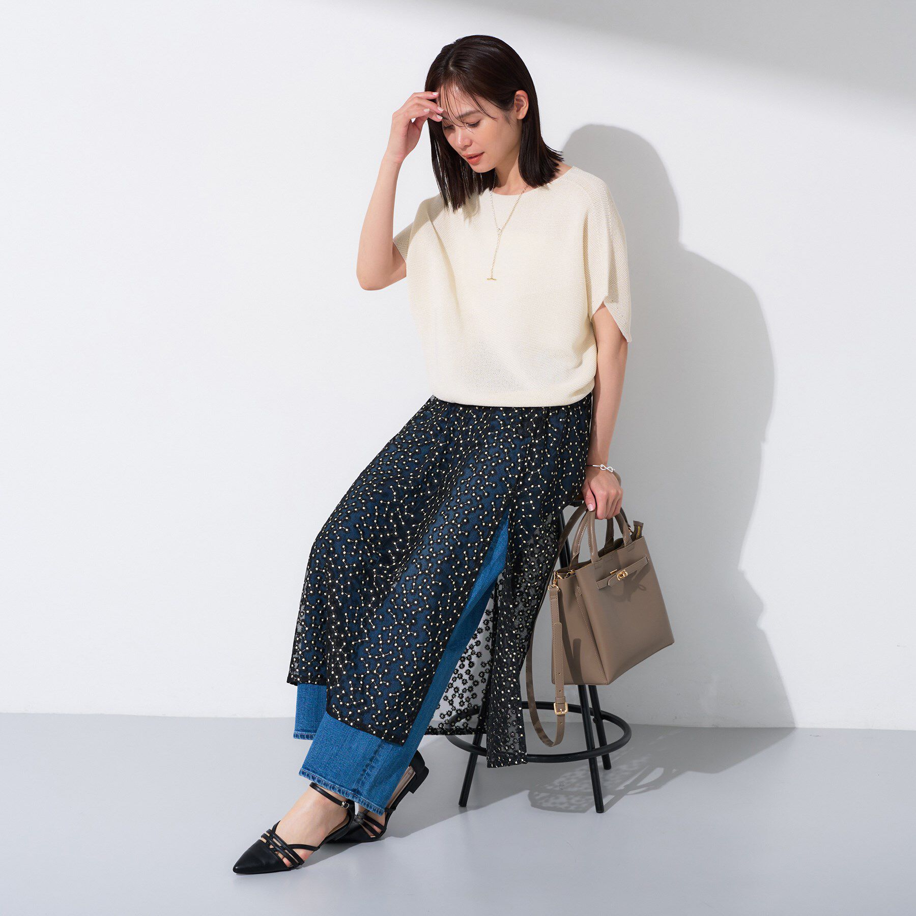 INDIVI「【洗える／清涼感】コクーンシルエットニット」|ニット・セーター|