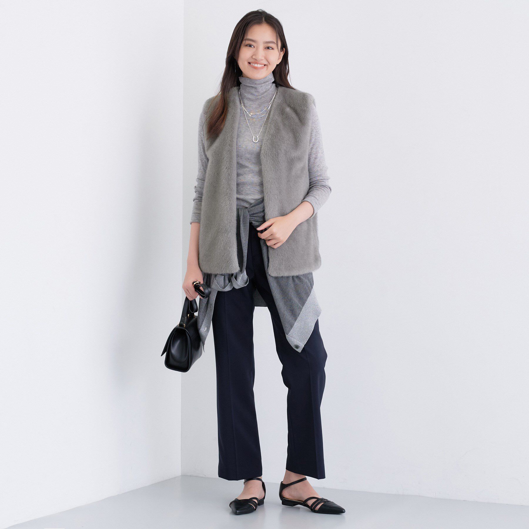 INDIVI「ミンク調フェイクファージレ」|ベスト・ジレ|