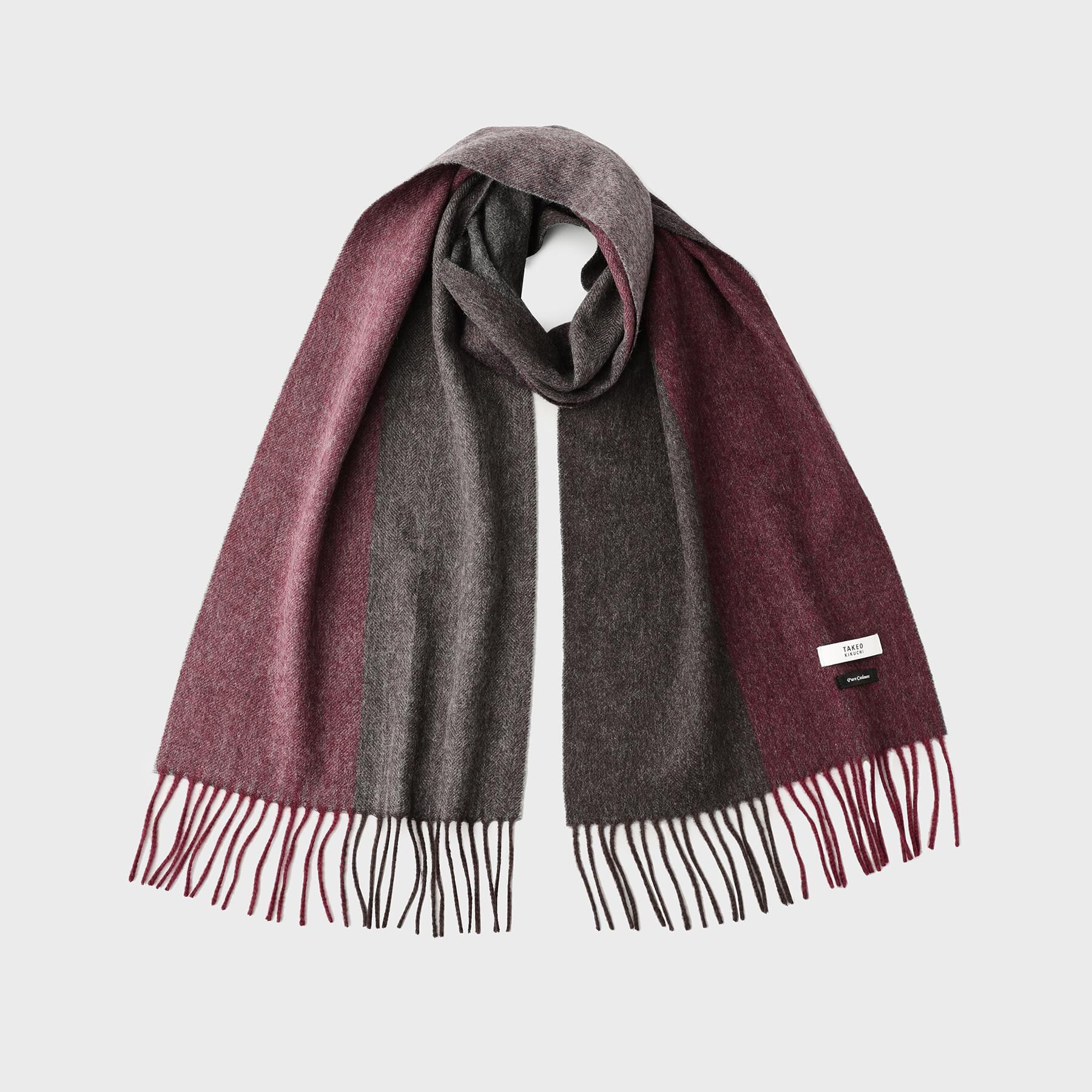 TAKEO KIKUCHI「【洗えるカシミヤ】ピュアカシミヤ 4面パネルマフラー」|ストール|ボルドー(564)