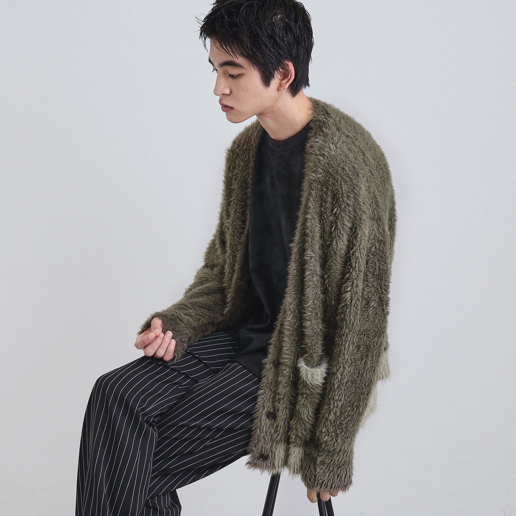 tk.TAKEO KIKUCHI「バイカラーフェザーニットカーディガン」|カーディガン|グリーン(023)