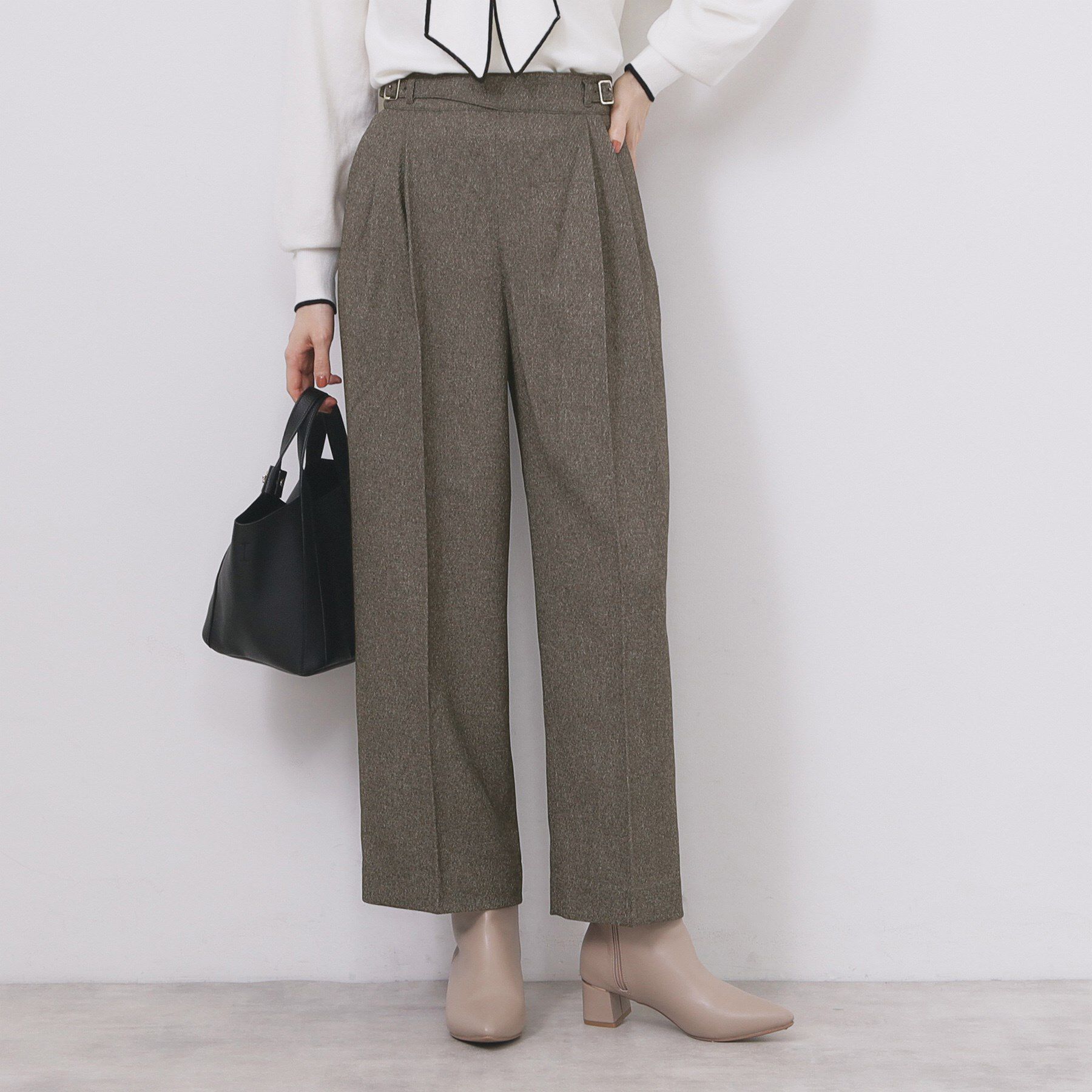 index「カルゼツイードストレッチワイドパンツ【洗濯機OK/防シワ/イージーアイロン/抗ピル】」|その他|チャコールグレー(0