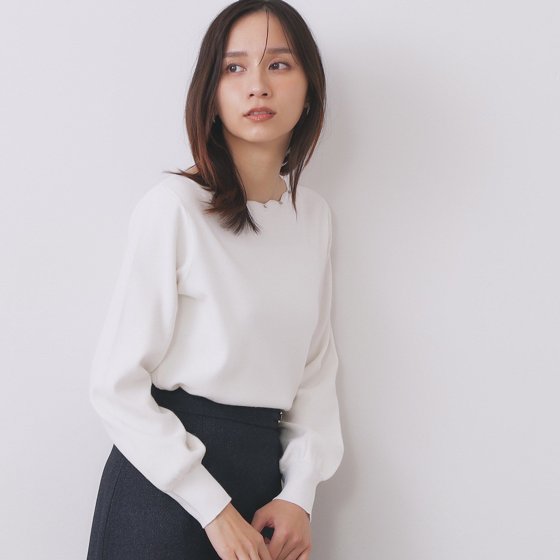 index「ラメスカラップビジューデザインニット【洗濯機OK】《6col/S～LL》」|ニット・セーター|オフホワイト(003