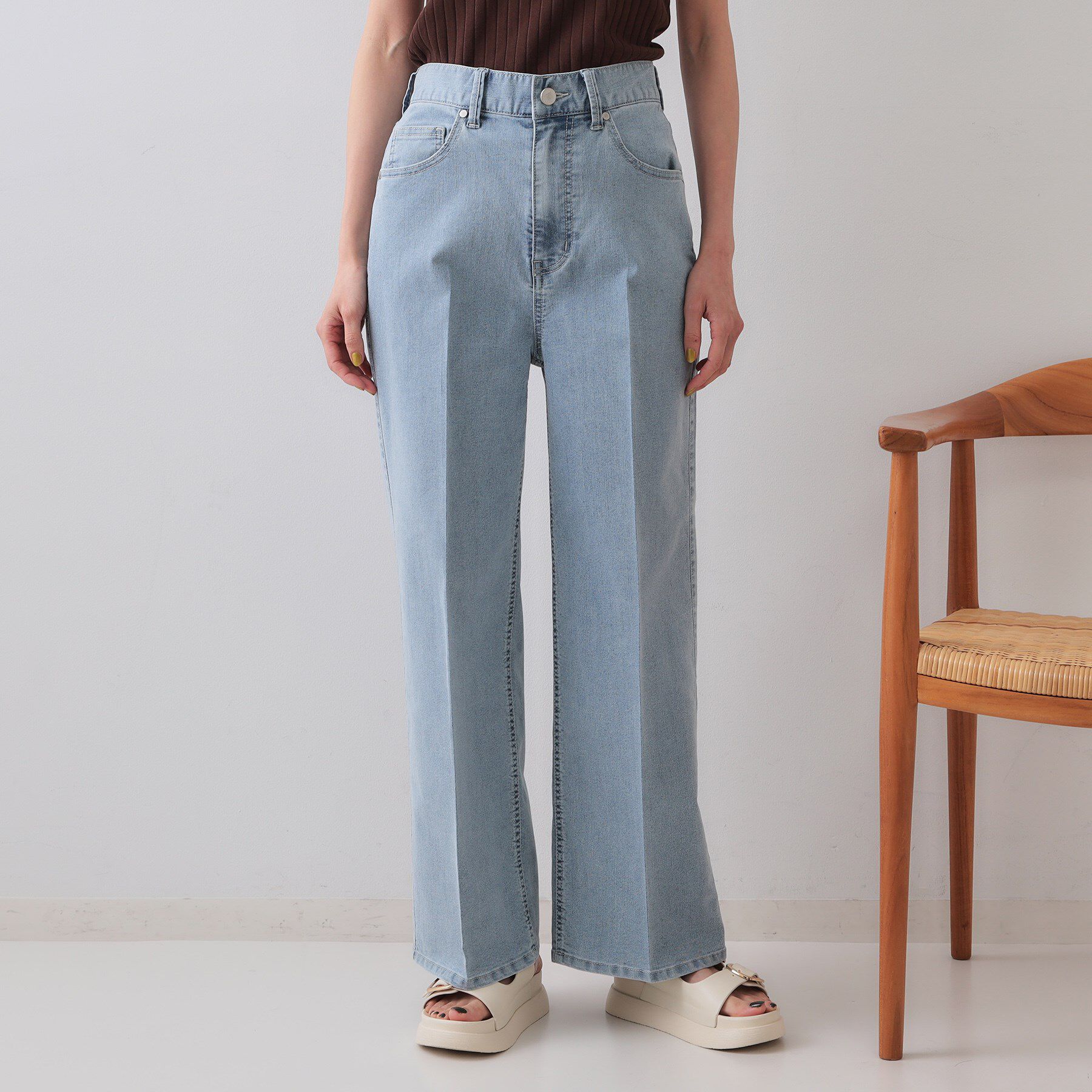 OPAQUE.CLIP「ストレッチライトオンスワイドデニム【洗濯機洗い可】」|デニム|