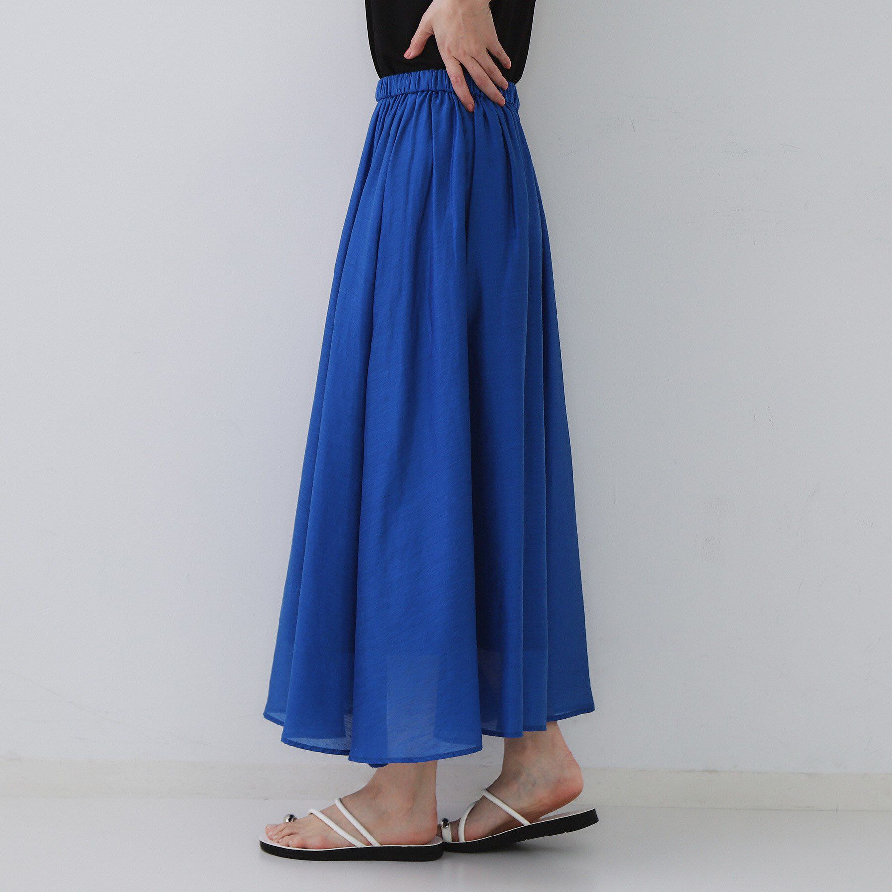 OPAQUE.CLIP「麻混シアーギャザーフレアスカート【洗濯機洗い可】」|スカート|