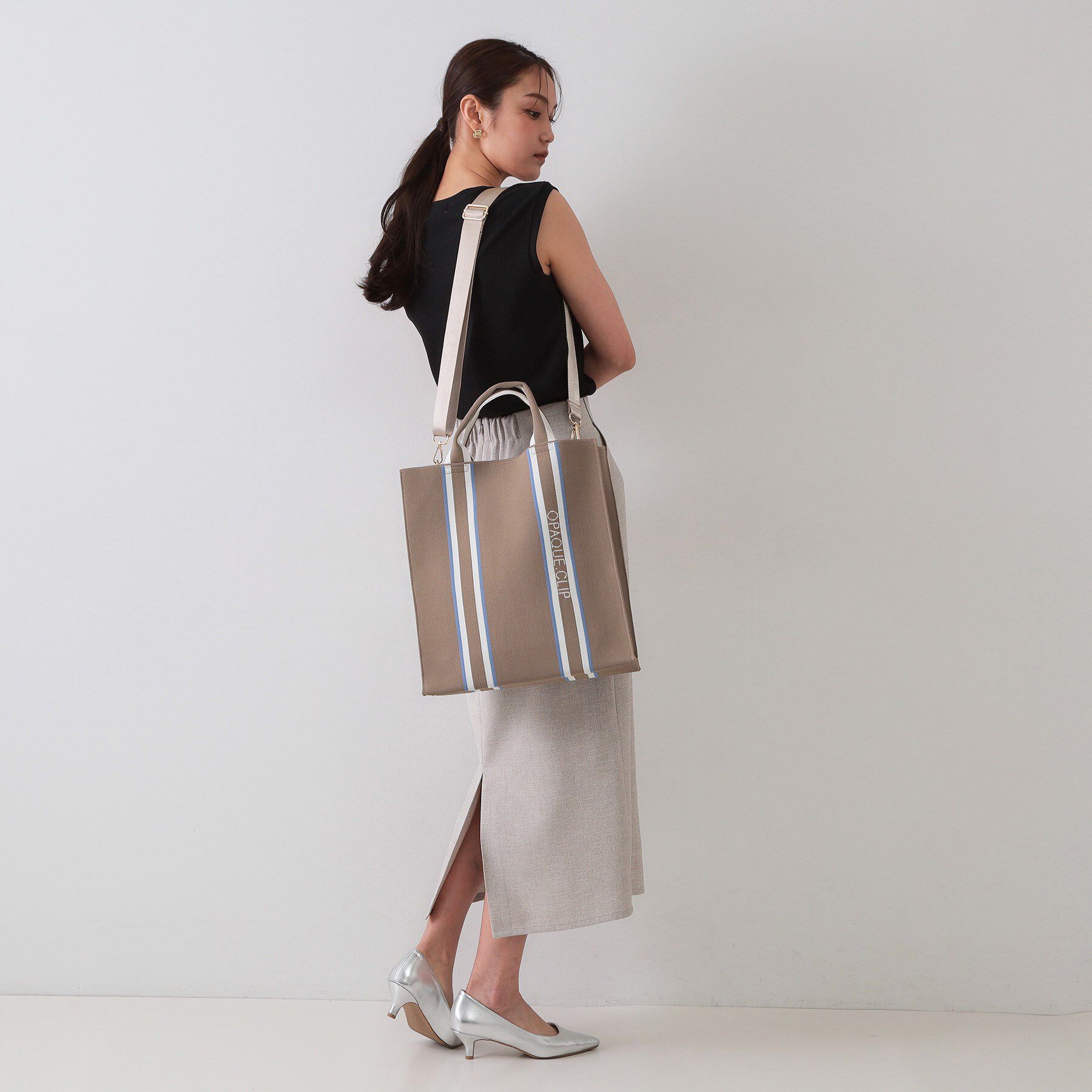 OPAQUE.CLIP「【2WAY/A4サイズ対応】ラインハンドルスクエアニットトートバッグ」|トートバッグ|