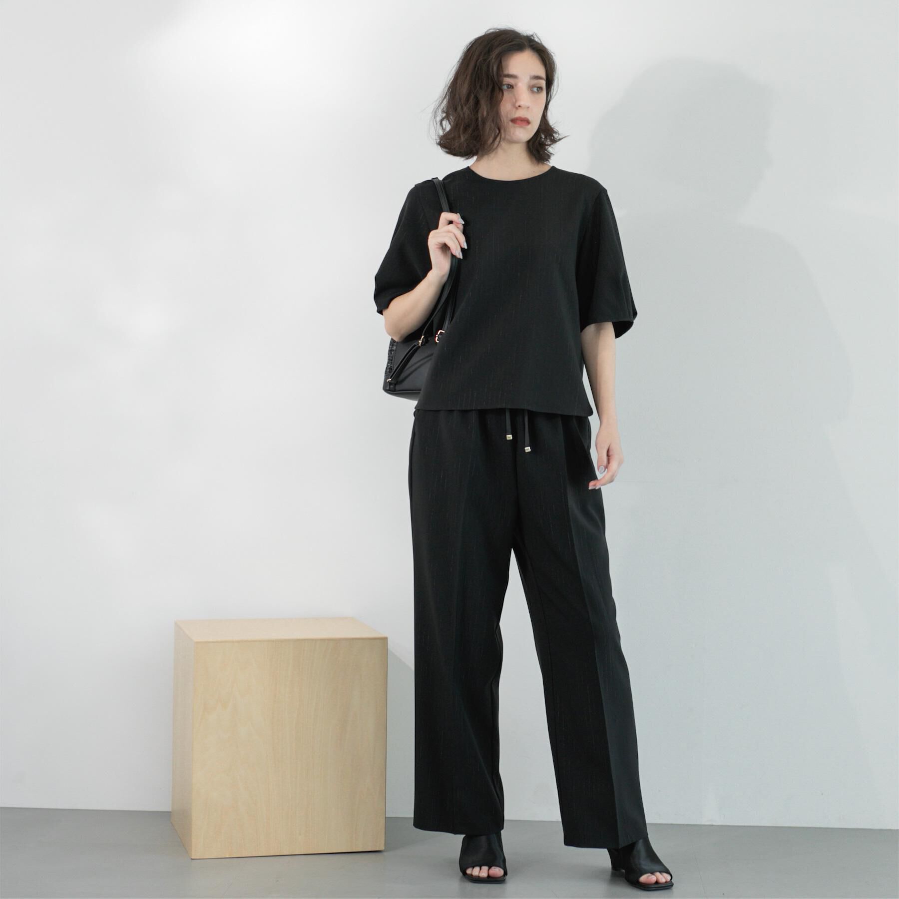 OPAQUE.CLIP「ラメストライプイージーワイドパンツ/セットアップ可【洗濯機洗い可/防シワ/吸水速乾】」|その他|