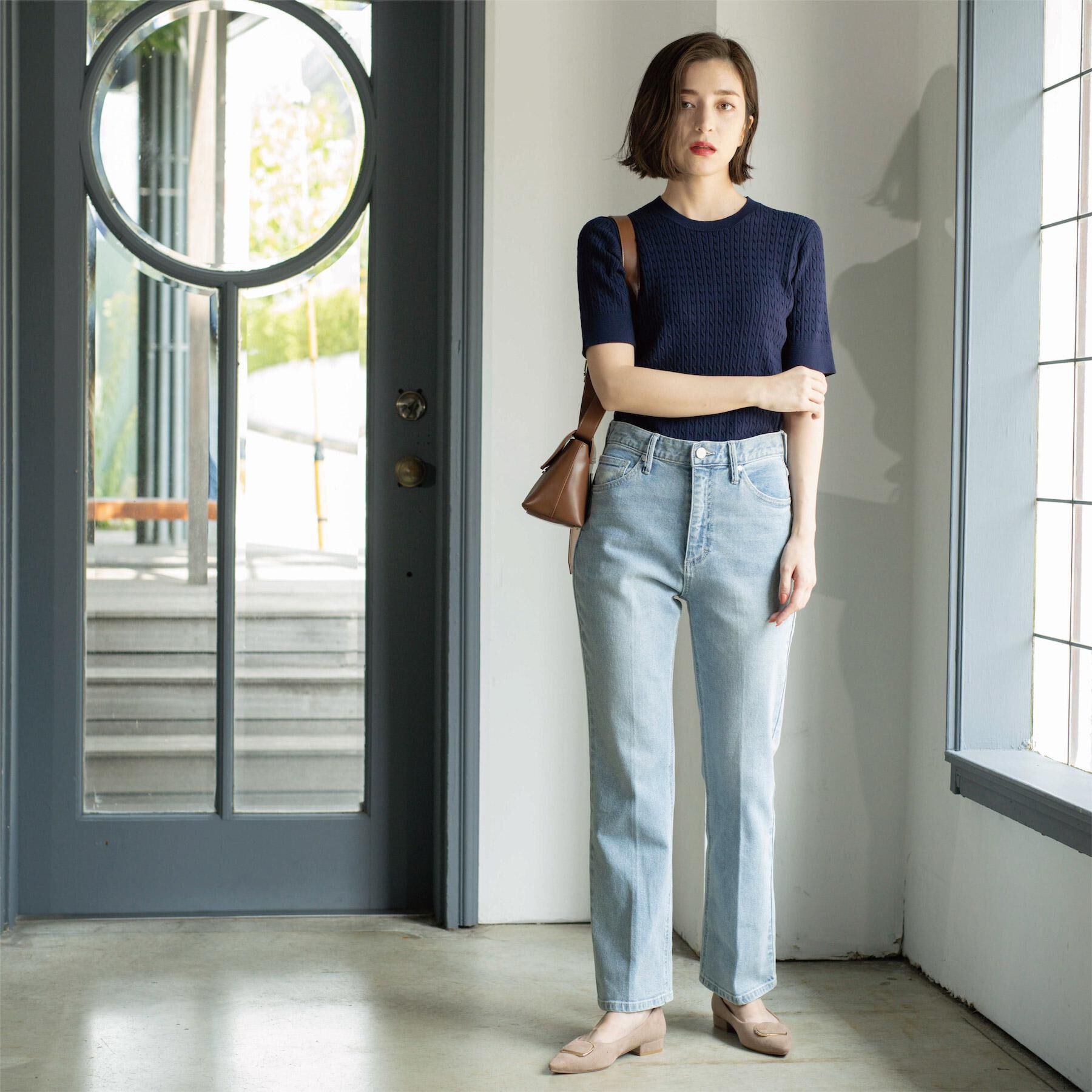 OPAQUE.CLIP「ケーブルハーフスリーブニット【UVケア/洗濯機OK】《6col/S～LL》」|ニット・セーター|