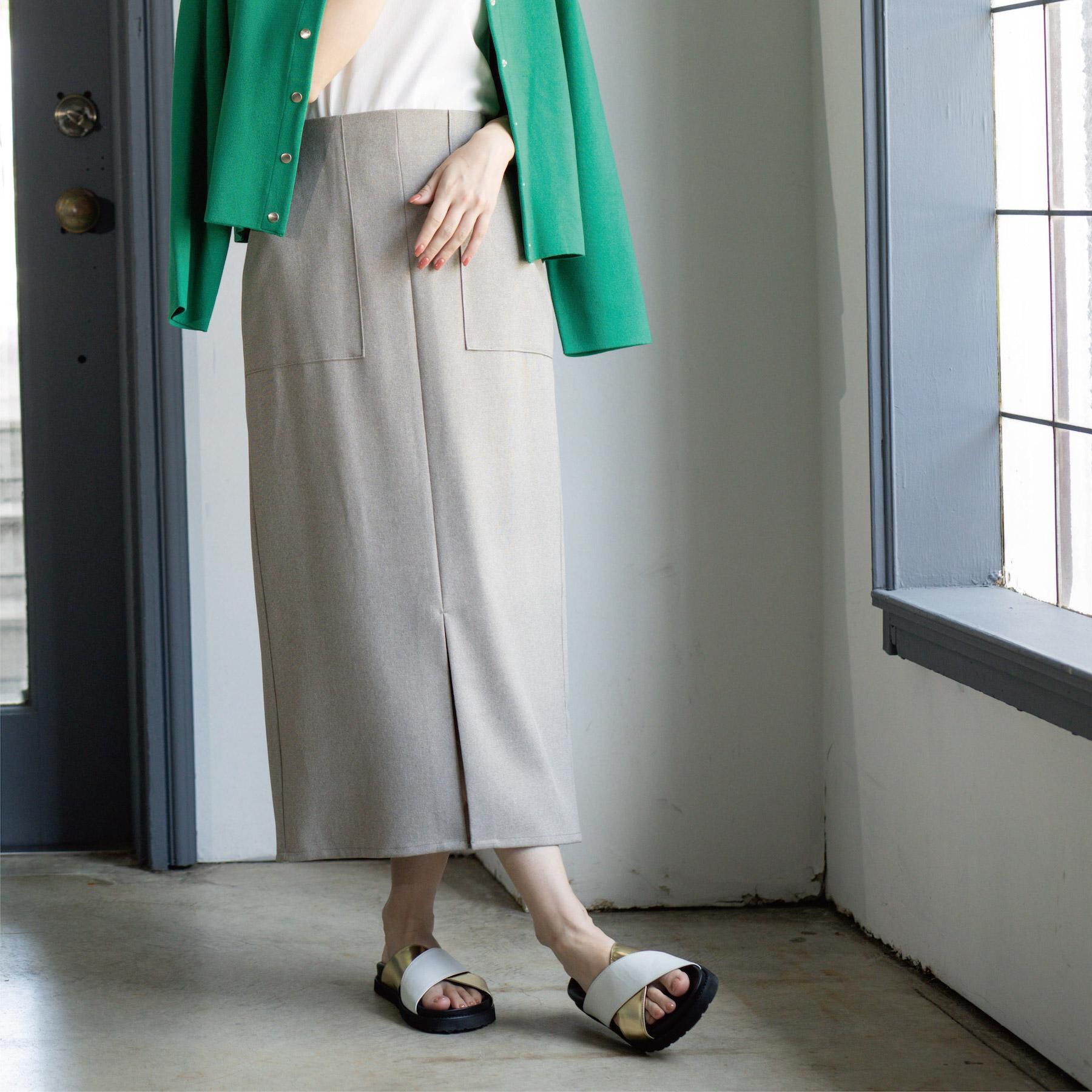 OPAQUE.CLIP「ストレッチダブルポケットタイトスカート【洗える】」|スカート|ライトベージュ(45