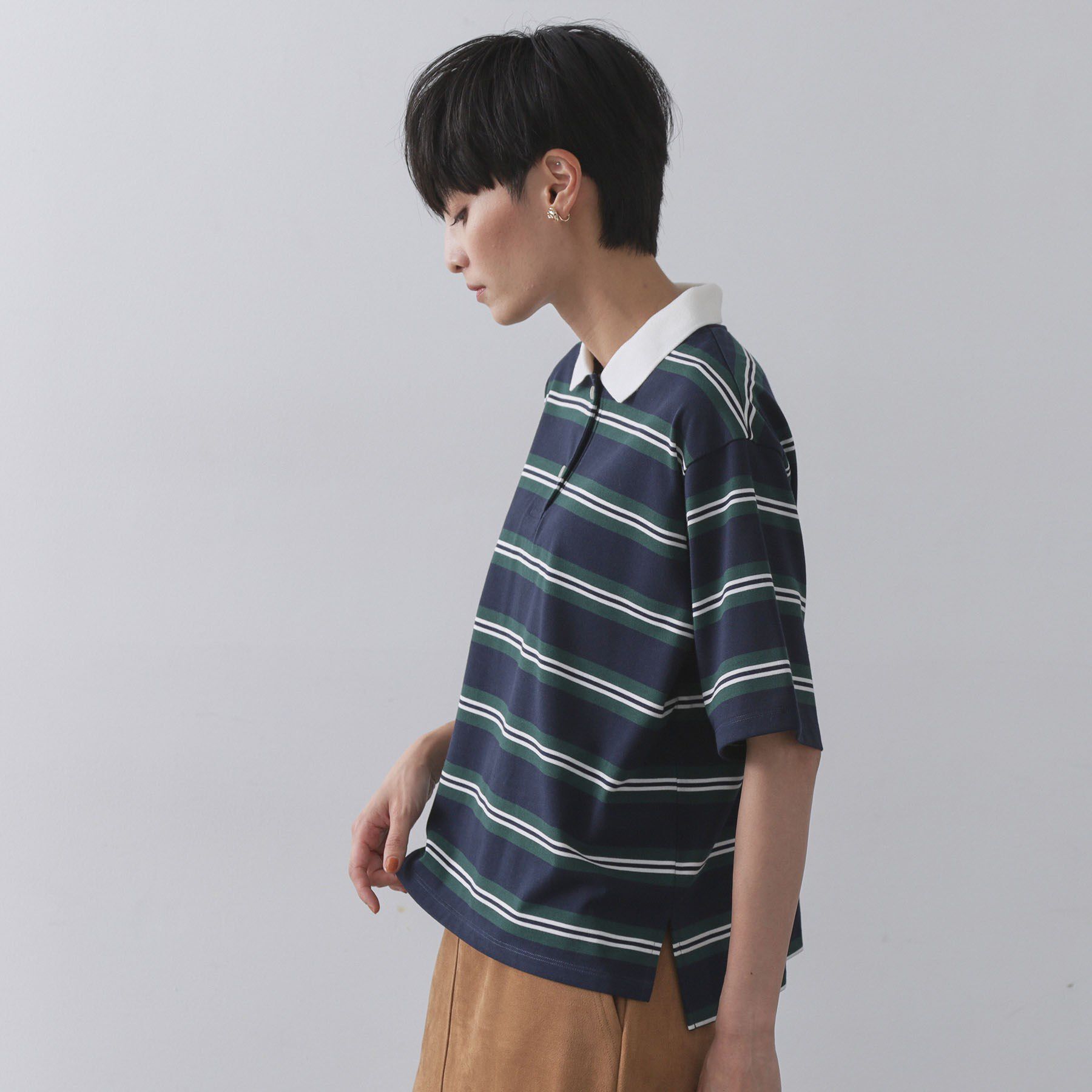 OPAQUE.CLIP「カラーボーダーポロカットソー【洗濯機洗い可】」|ポロシャツ|