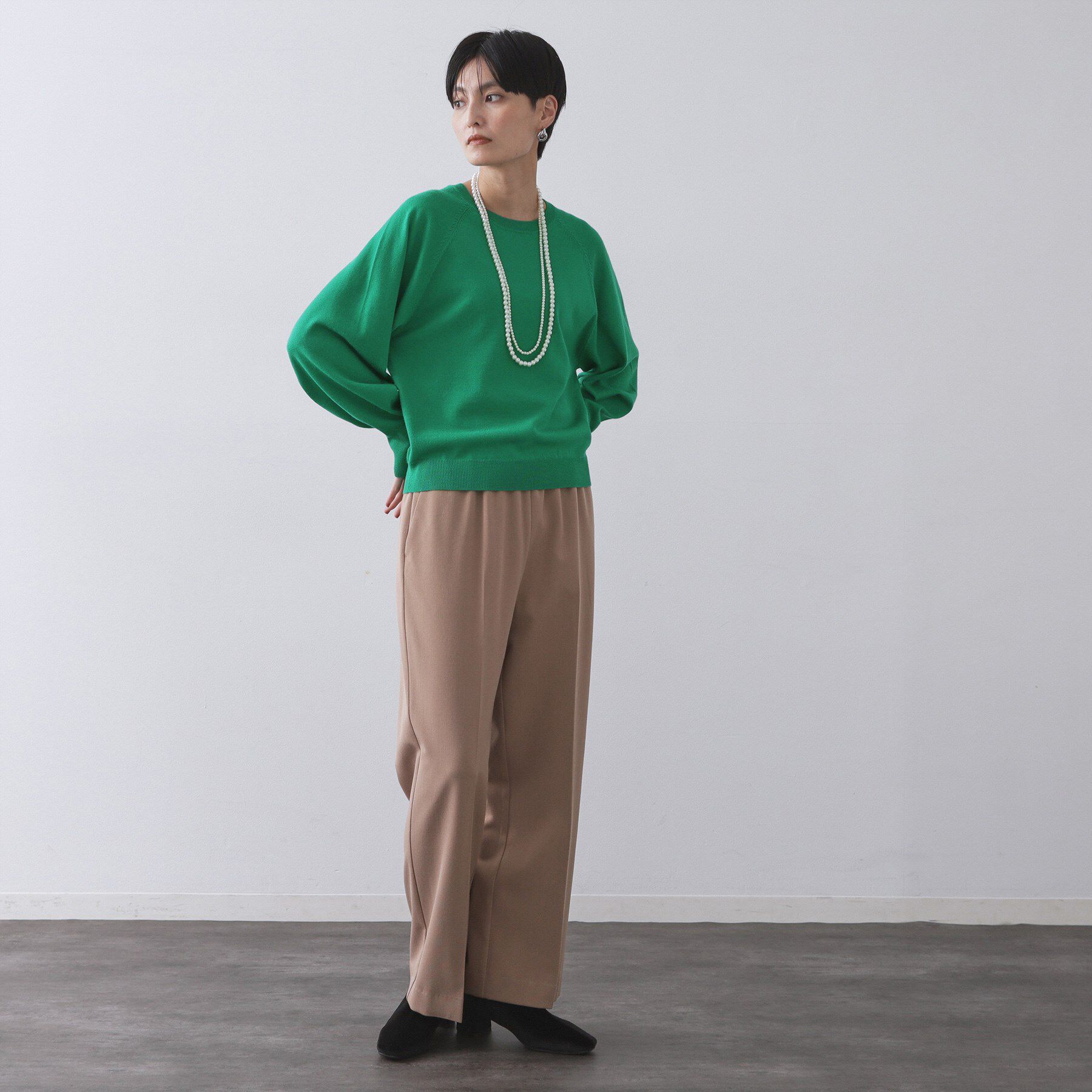 OPAQUE.CLIP「ラグランクルーネックニット/エクストラファインメリノウール【THEシリーズ/洗濯機OK】」|ニット・セーター|