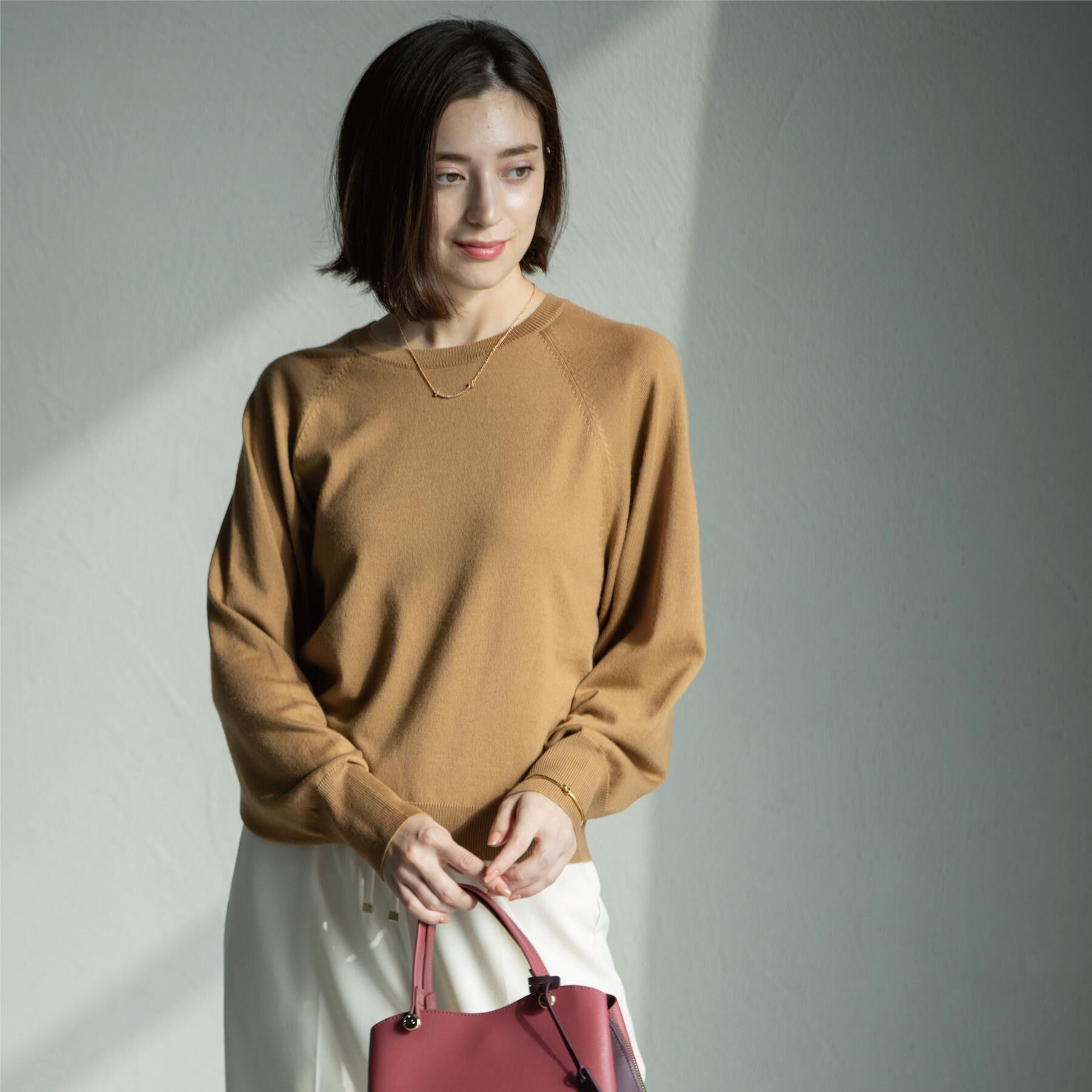 OPAQUE.CLIP「ラグランクルーネックニット/エクストラファインメリノウール【THEシリーズ/洗濯機OK】」|ニット・セーター|