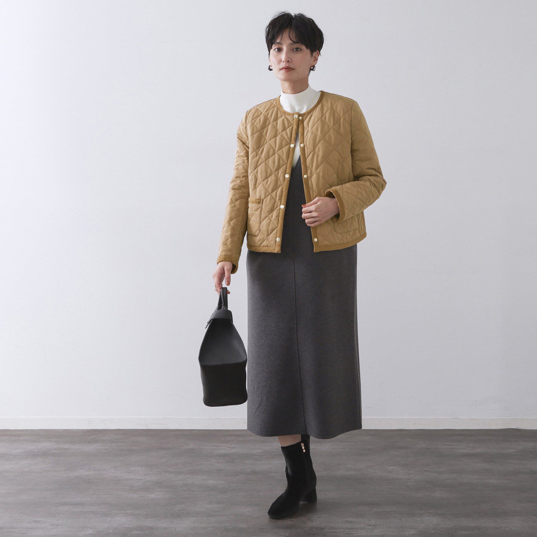 OPAQUE.CLIP「撥水キルティングノーカラージャケット【洗濯機洗い可】」|ノーカラージャケット|