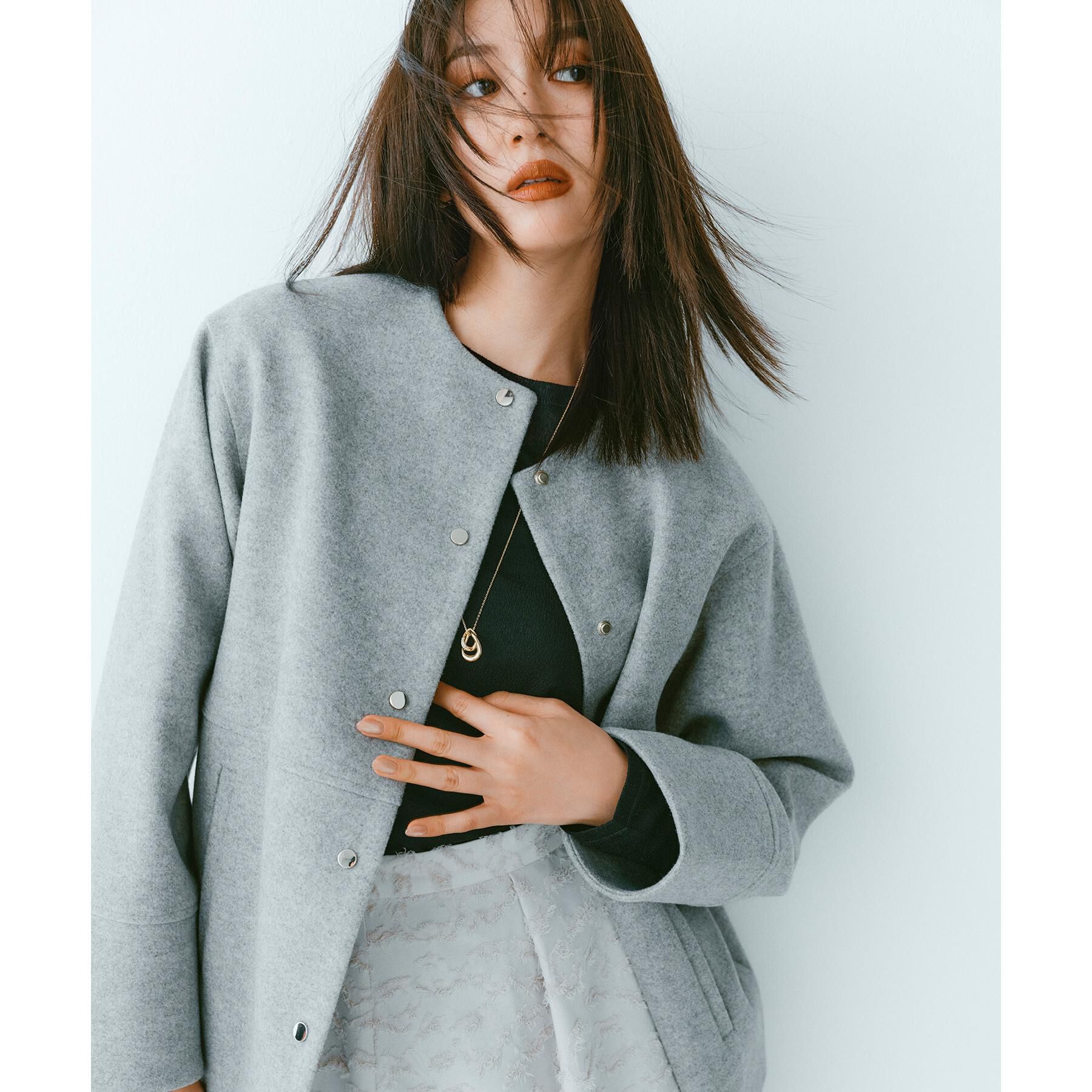 OPAQUE.CLIP「ウールライクメルトンノーカラーコート【洗濯機洗い可】」|ノーカラーコート|