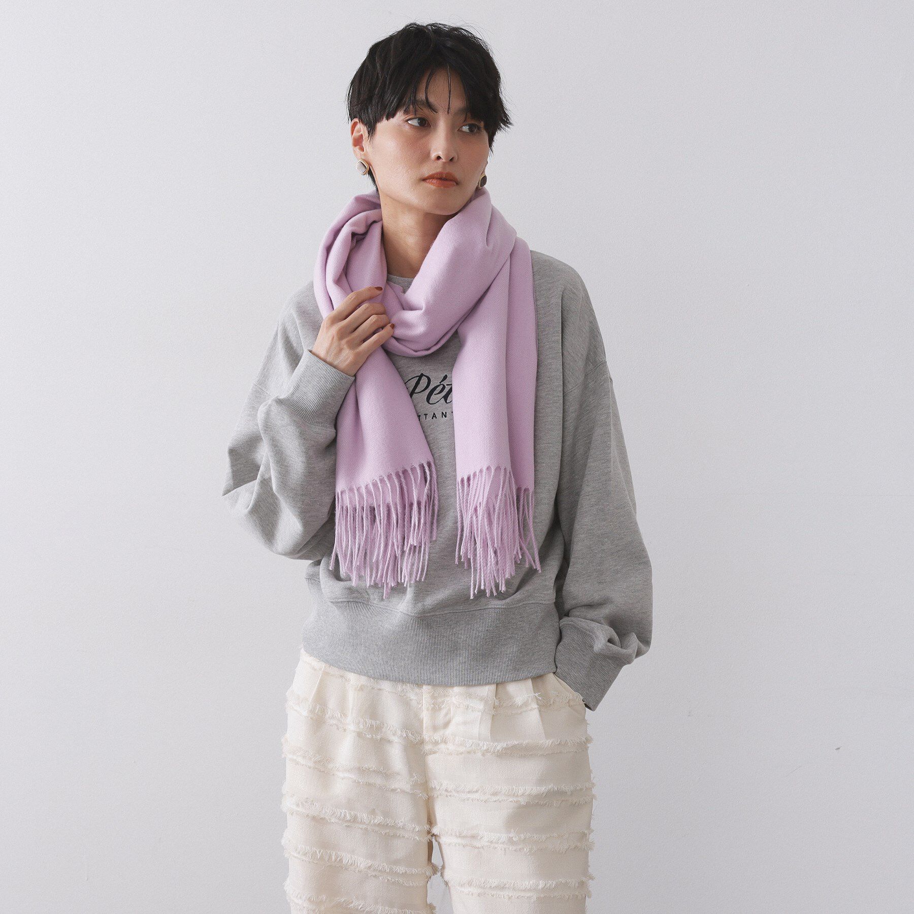 OPAQUE.CLIP「大判無地フリンジボリュームストール」|ストール|