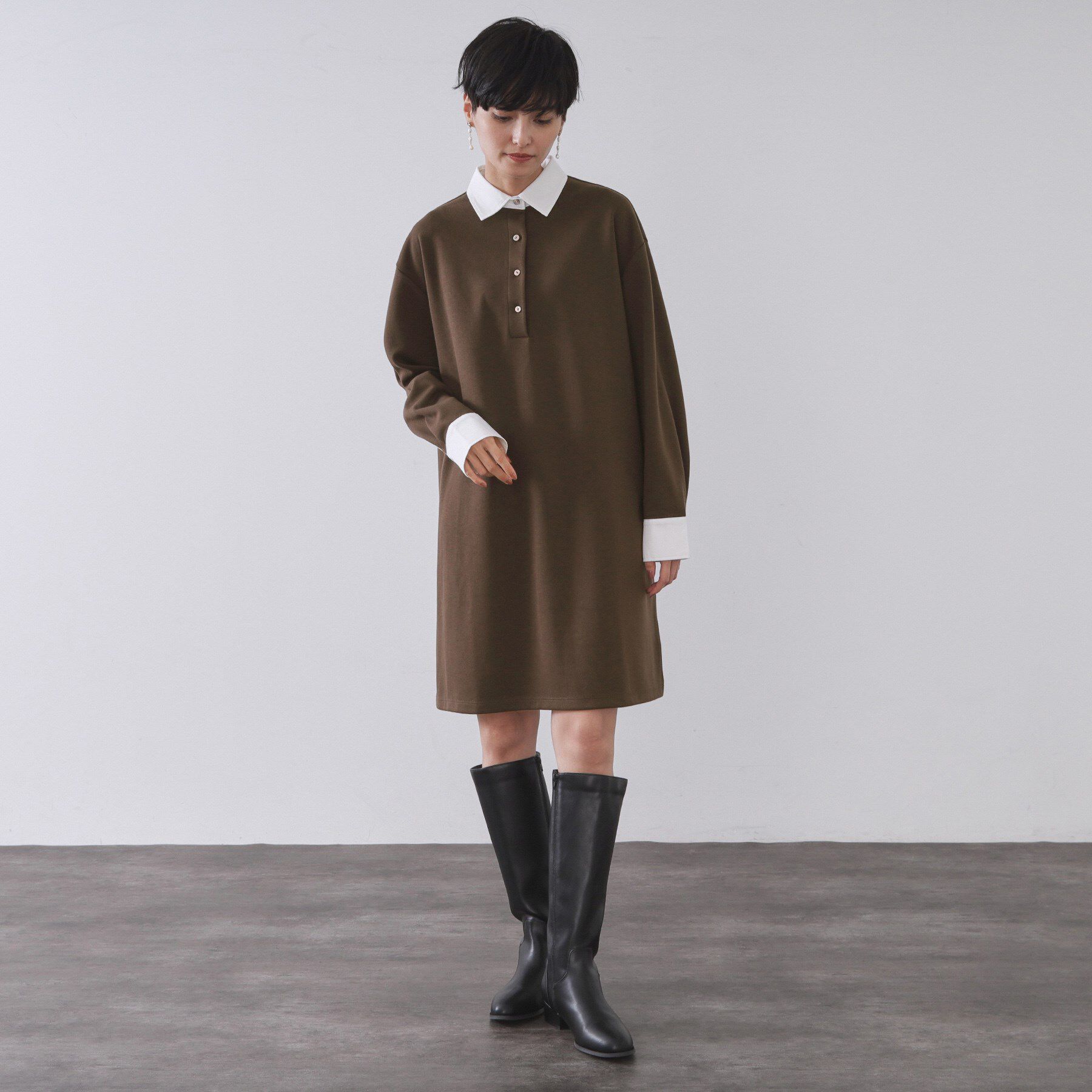 OPAQUE.CLIP「ポロ衿配色ミニワンピース【洗濯機OK】」|ワンピース|