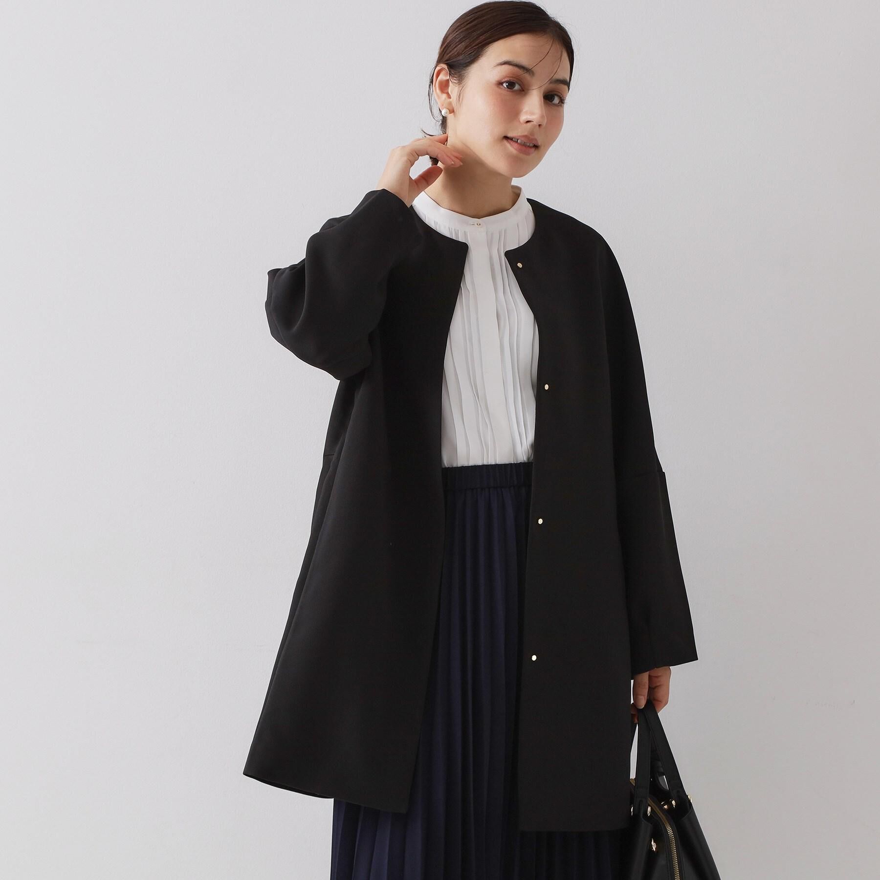 OPAQUE.CLIP「フォルムスリーブミドルコート【洗濯機OK】」|ノーカラーコート|