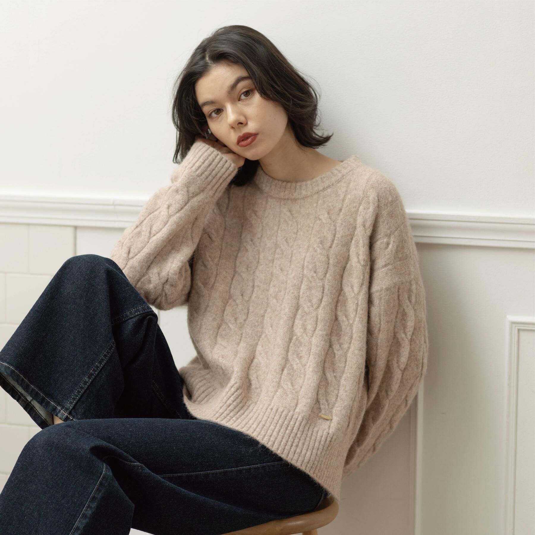 OPAQUE.CLIP「MIXミドルゲージケーブルニット【洗濯機OK】」|ニット・セーター|